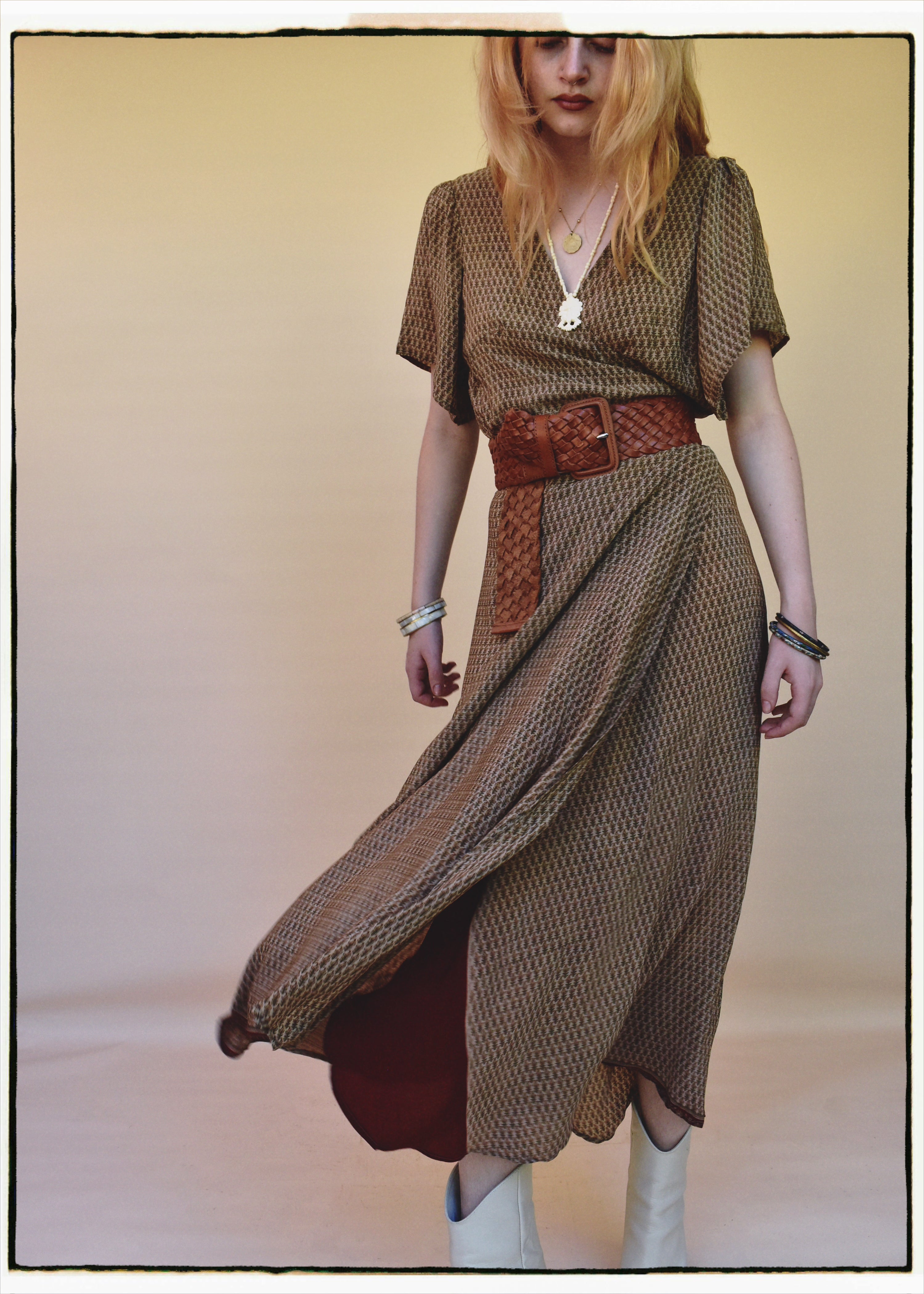 Liatris Silk Crepe Flutter Sleeve Wrap Dress ~ Macaroon L
