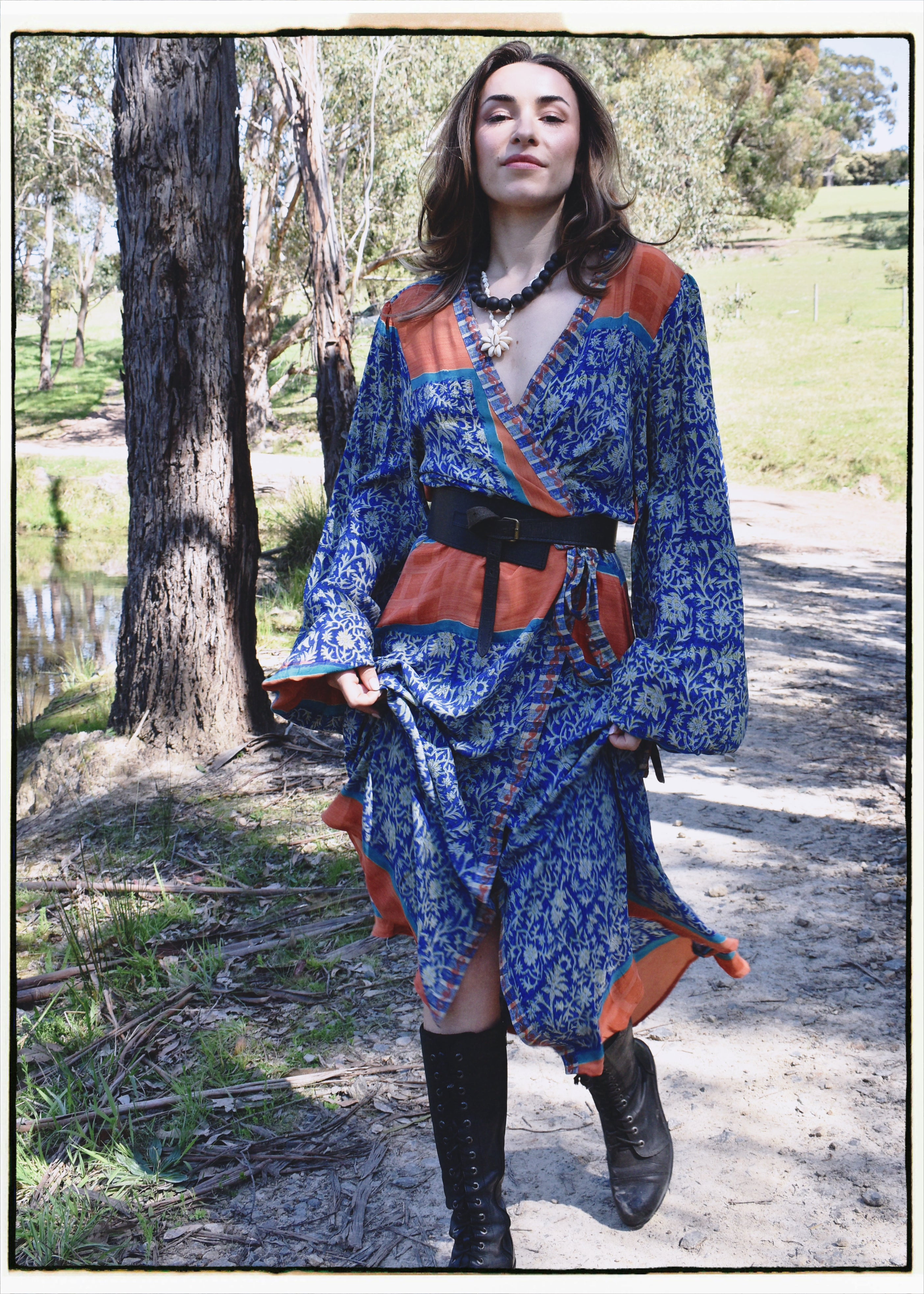 Caladium Wrap Silk Dress ~ Mosaic XL