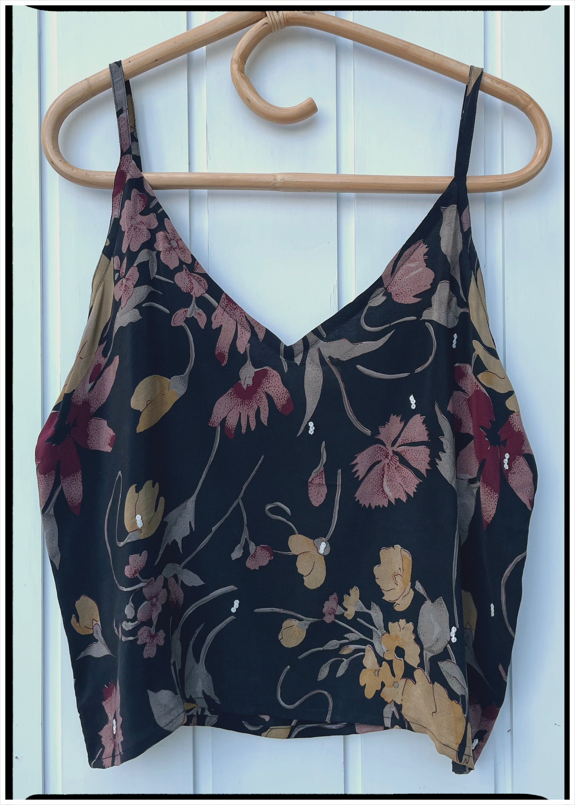 Reseda Silk Crepe Camisole Top ~ Nero L