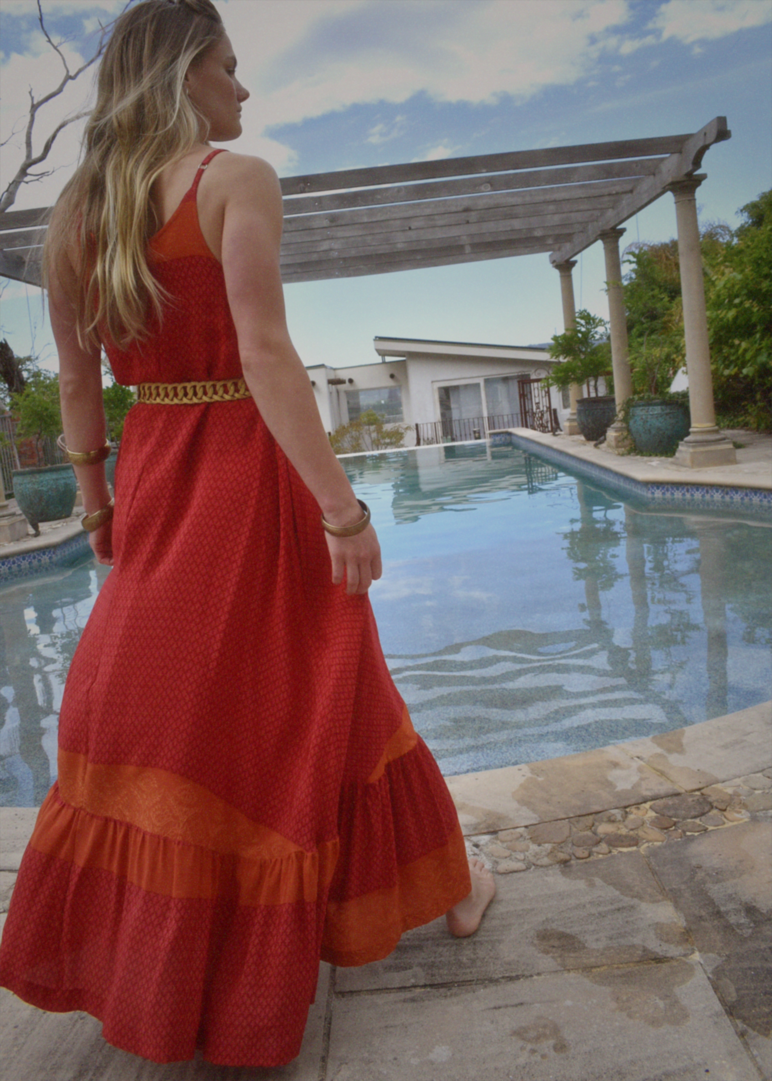 Eustoma Silk Crepe Swing Maxi Dress ~ Haute XS