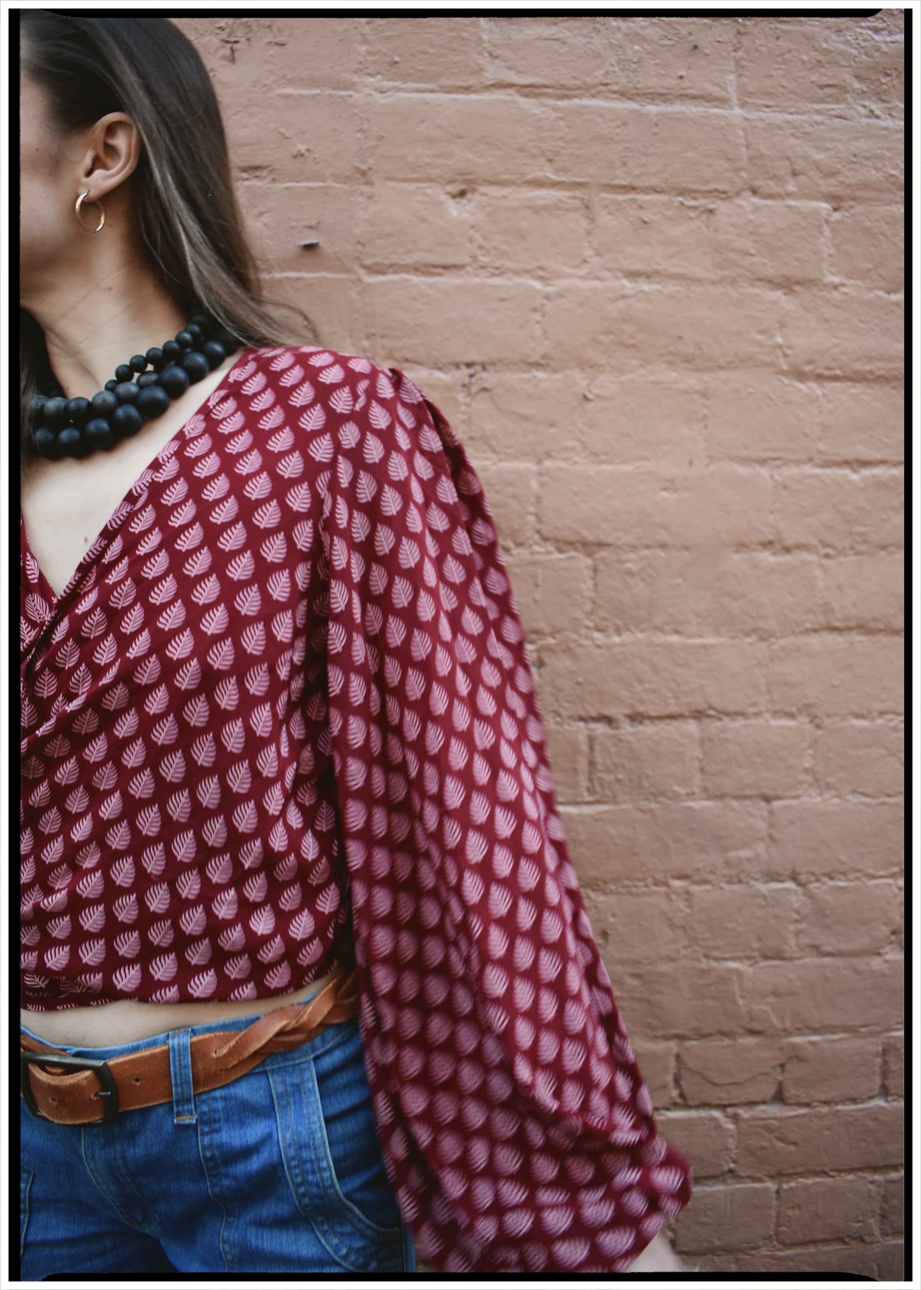 Hoya Silk Crepe Balloon Sleeve Wrap Top ~ Etruscan M