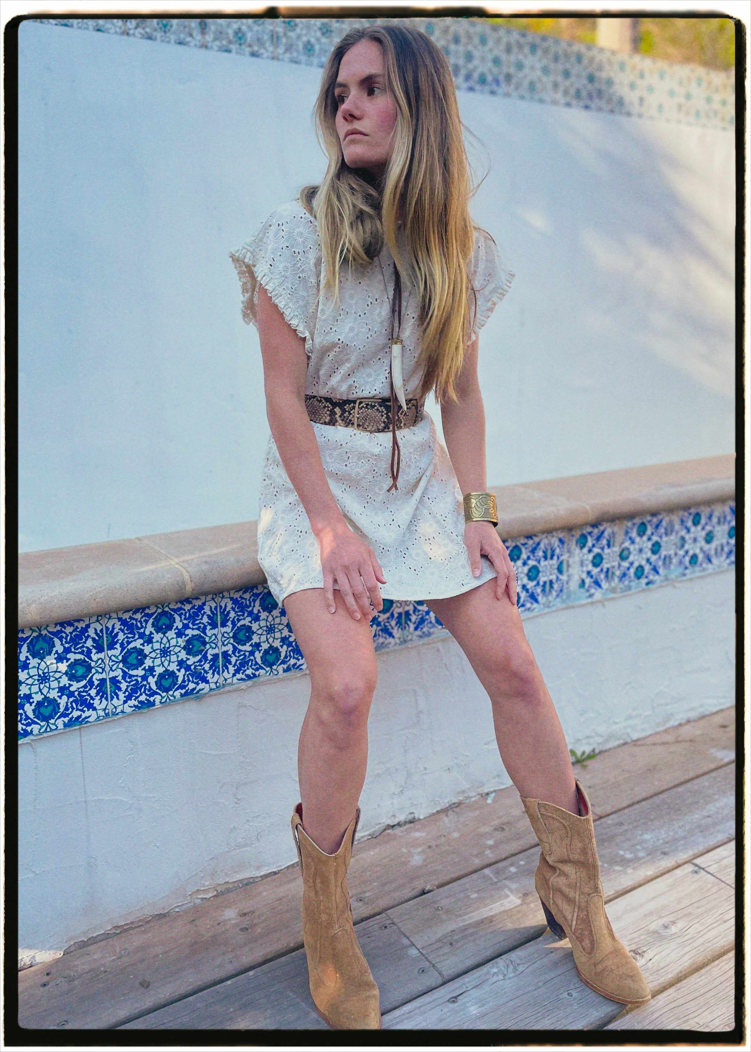 Bursera Schiffli Embroidered Cotton Tunic Dress