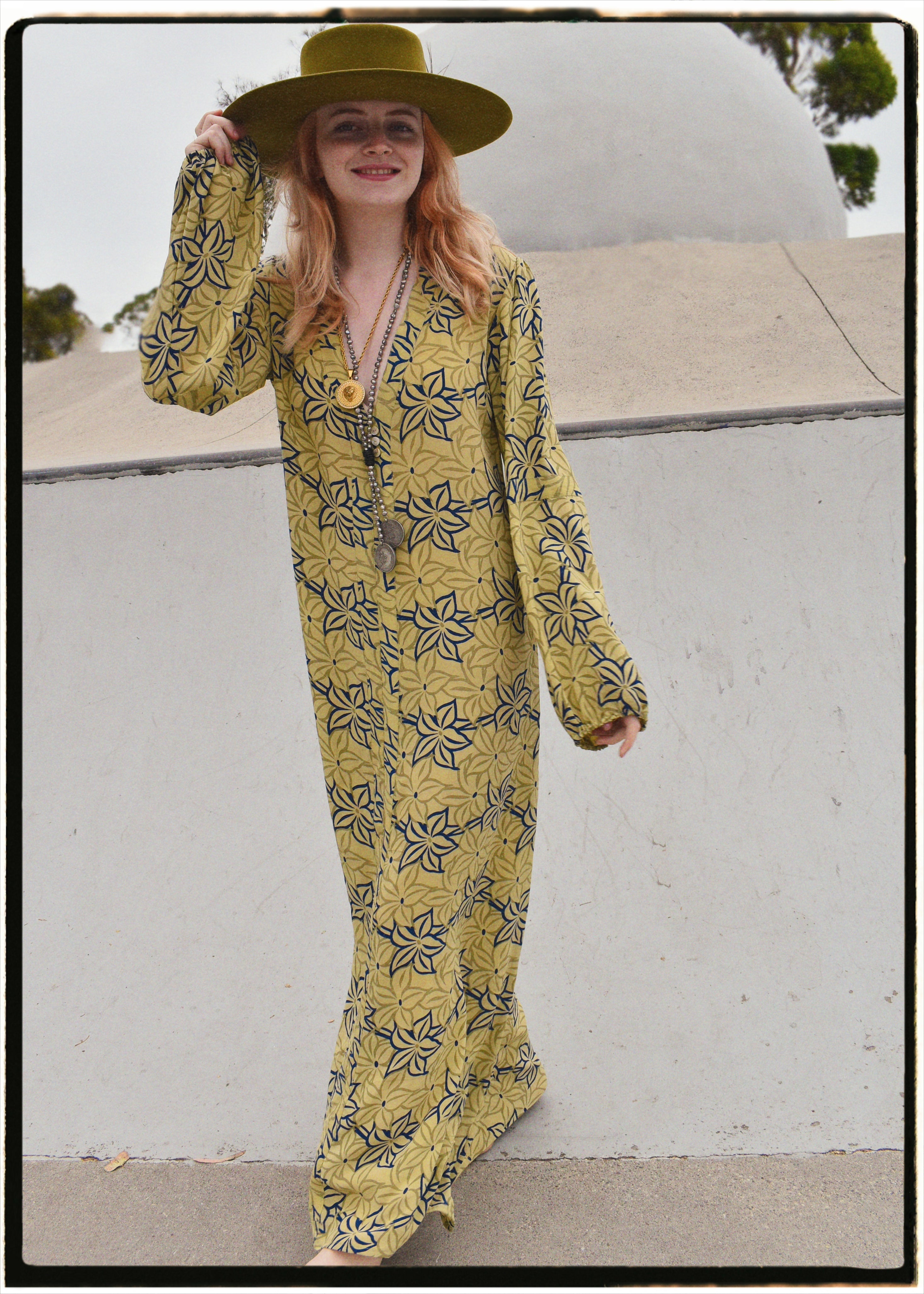 Zea Silk Crepe Kaftan Maxi Dress ~ Palm XS