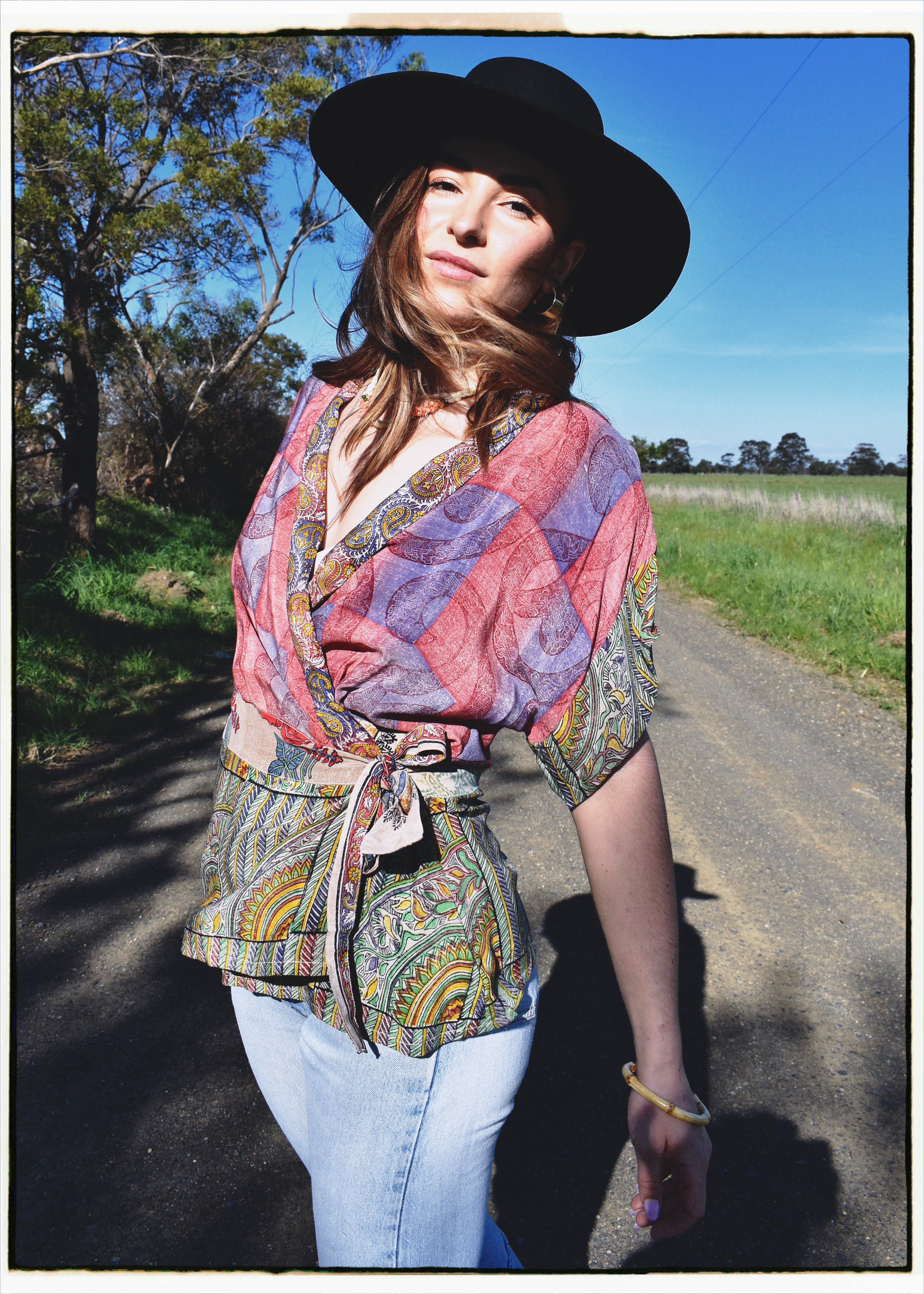 Bassia Silk Crepe Cross Tie Front Blouse ~ Sirocco M