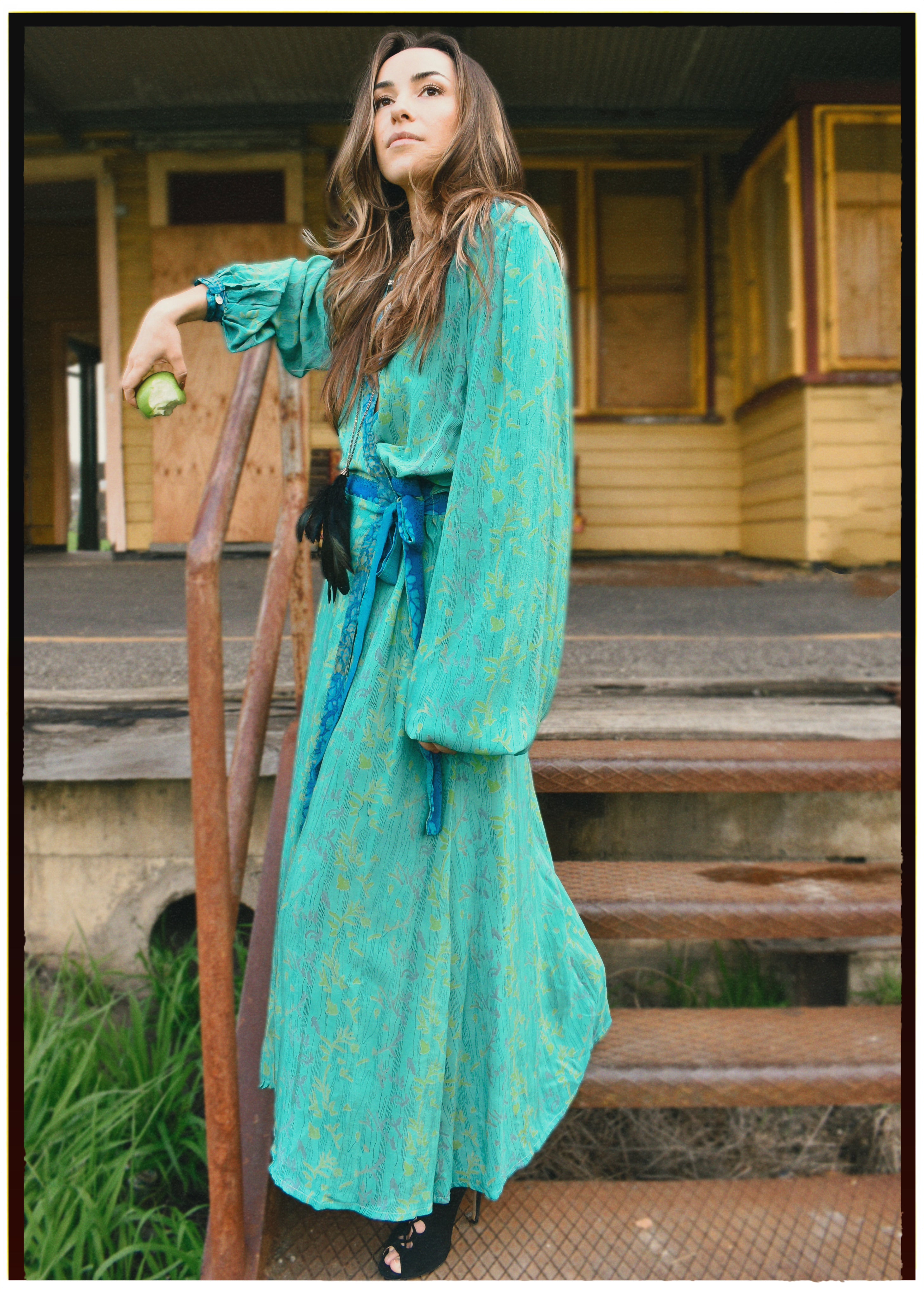 Caladium Silk Wrap Dress ~ Aquamarine S