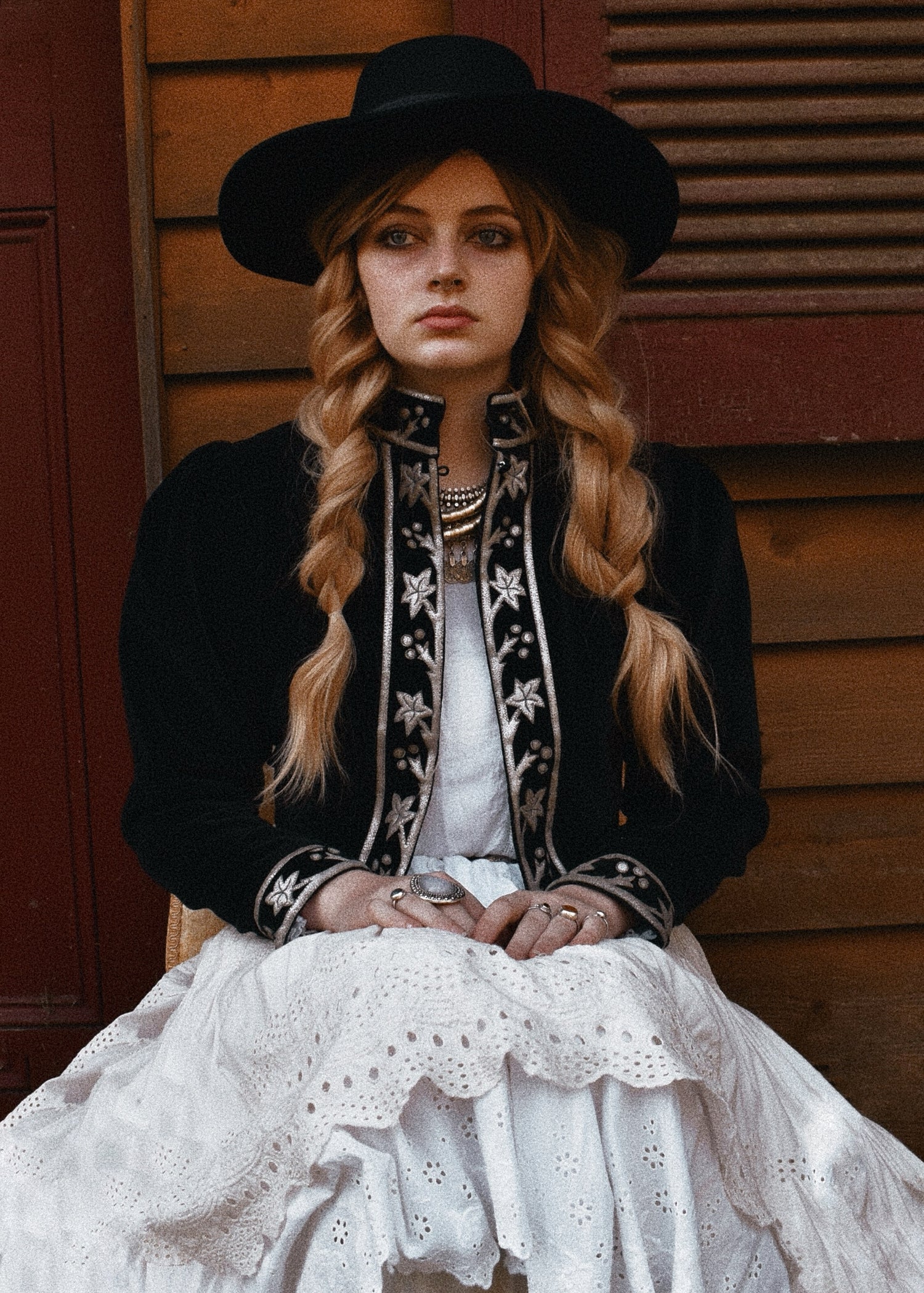 Black cotton velvet cropped jacket bolero with silver leather appliqué detail. Vintage, bohemian inspired. Western Cowgirl. Chasing Unicorns. Spell and the Gypsy Collective. The Outlaw Dame