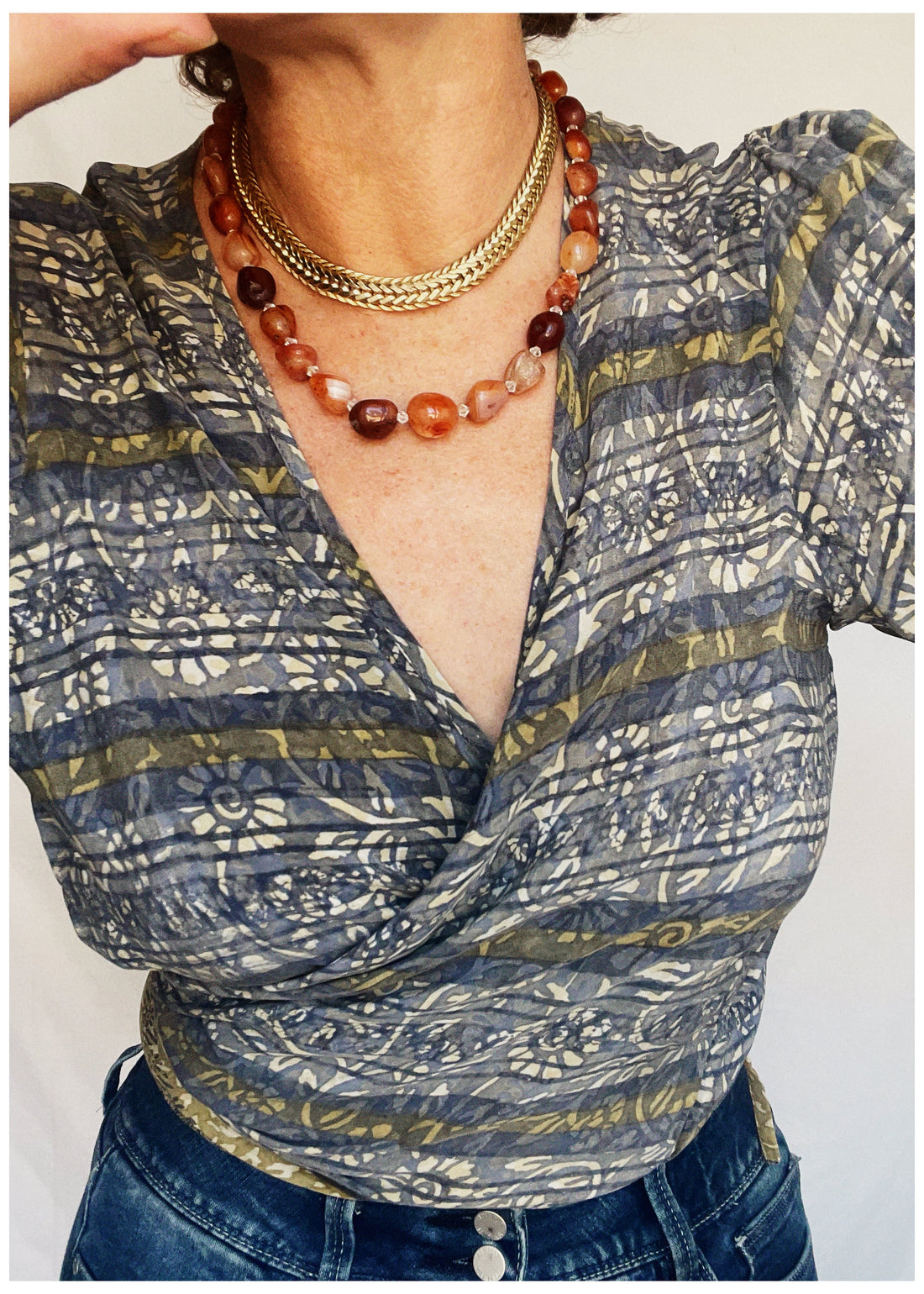 Hoya Silk Crepe Balloon Sleeve Wrap Top ~ Powder S