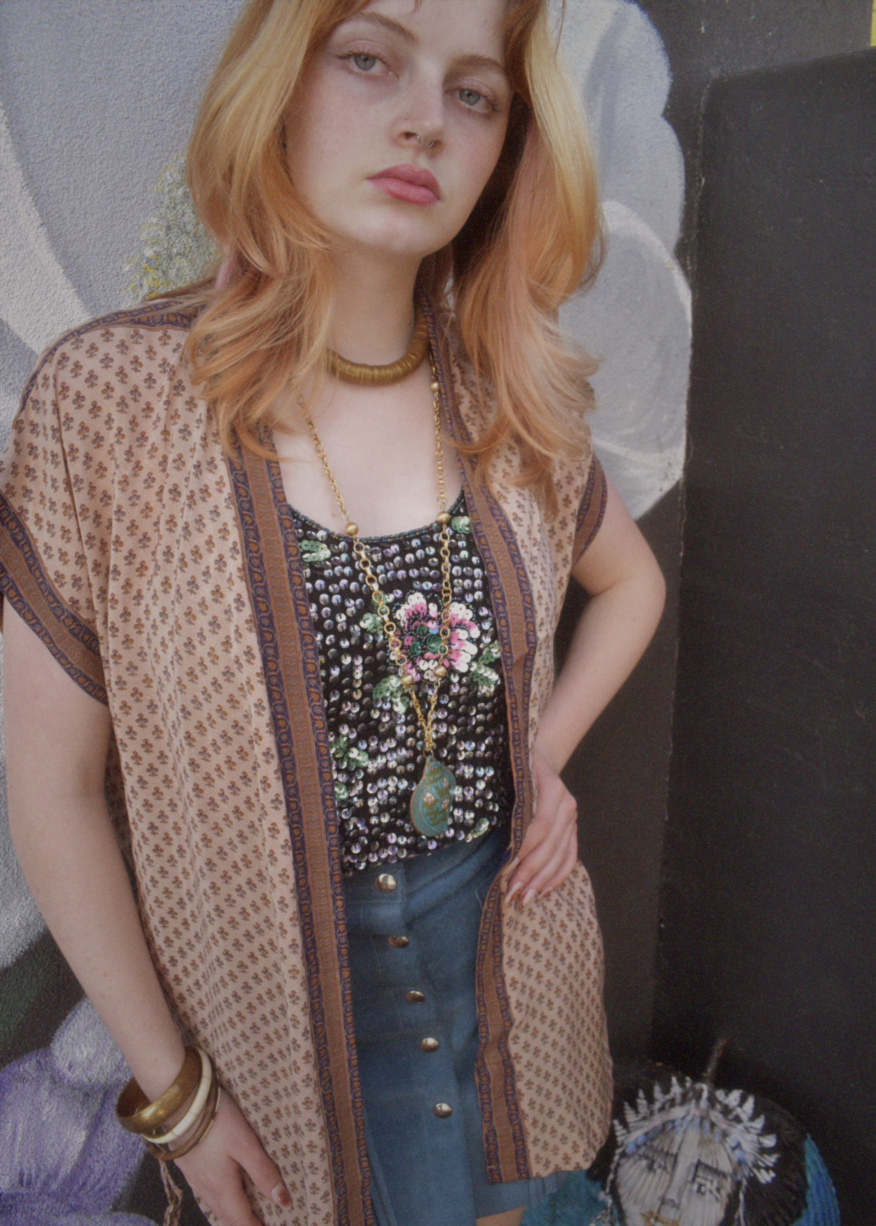 Pilea Silk Crepe Wrap Kimono Top ~ Angora S/M