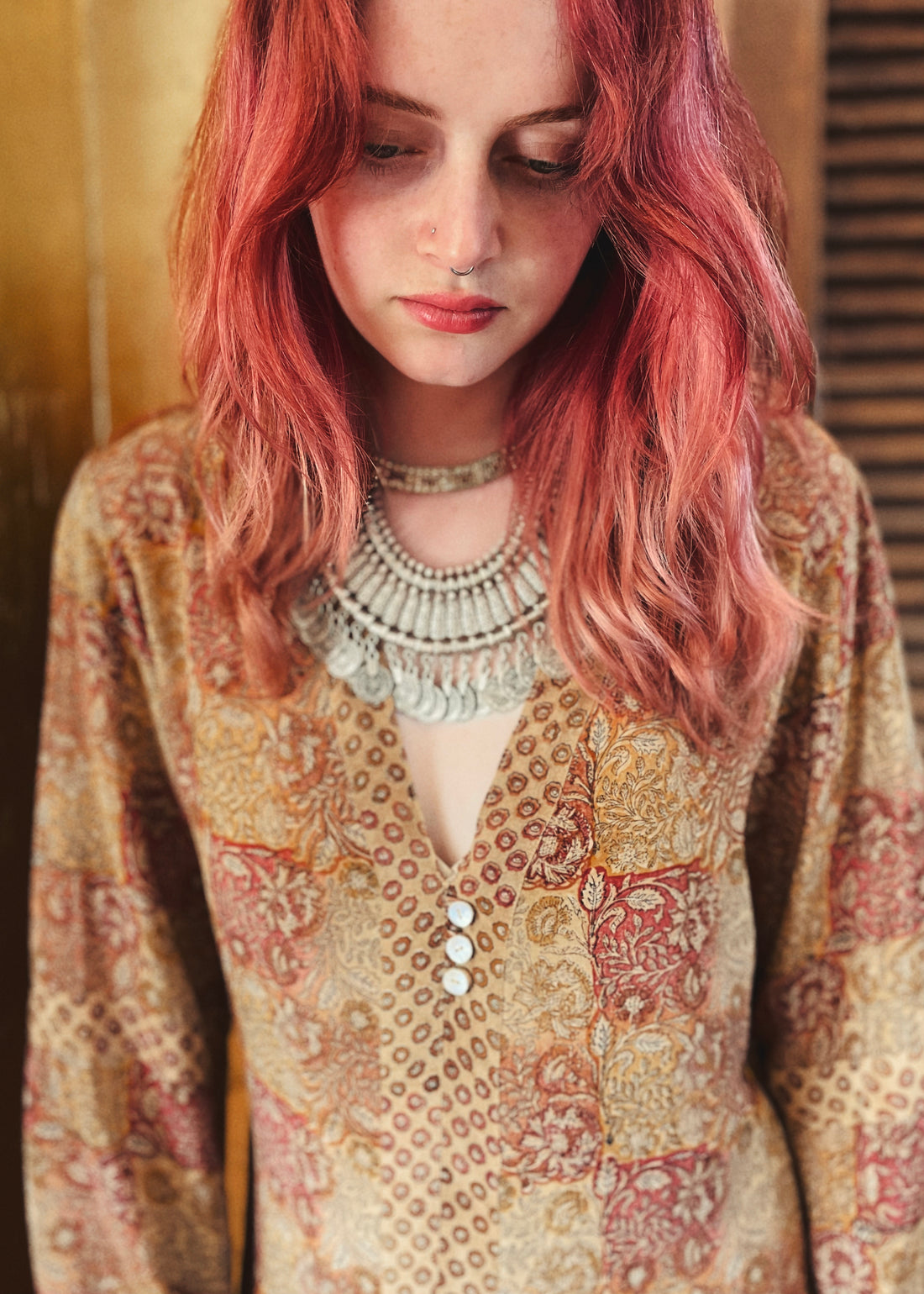 Zea Silk Crepe Kaftan Maxi Dress ~ Cameo XS