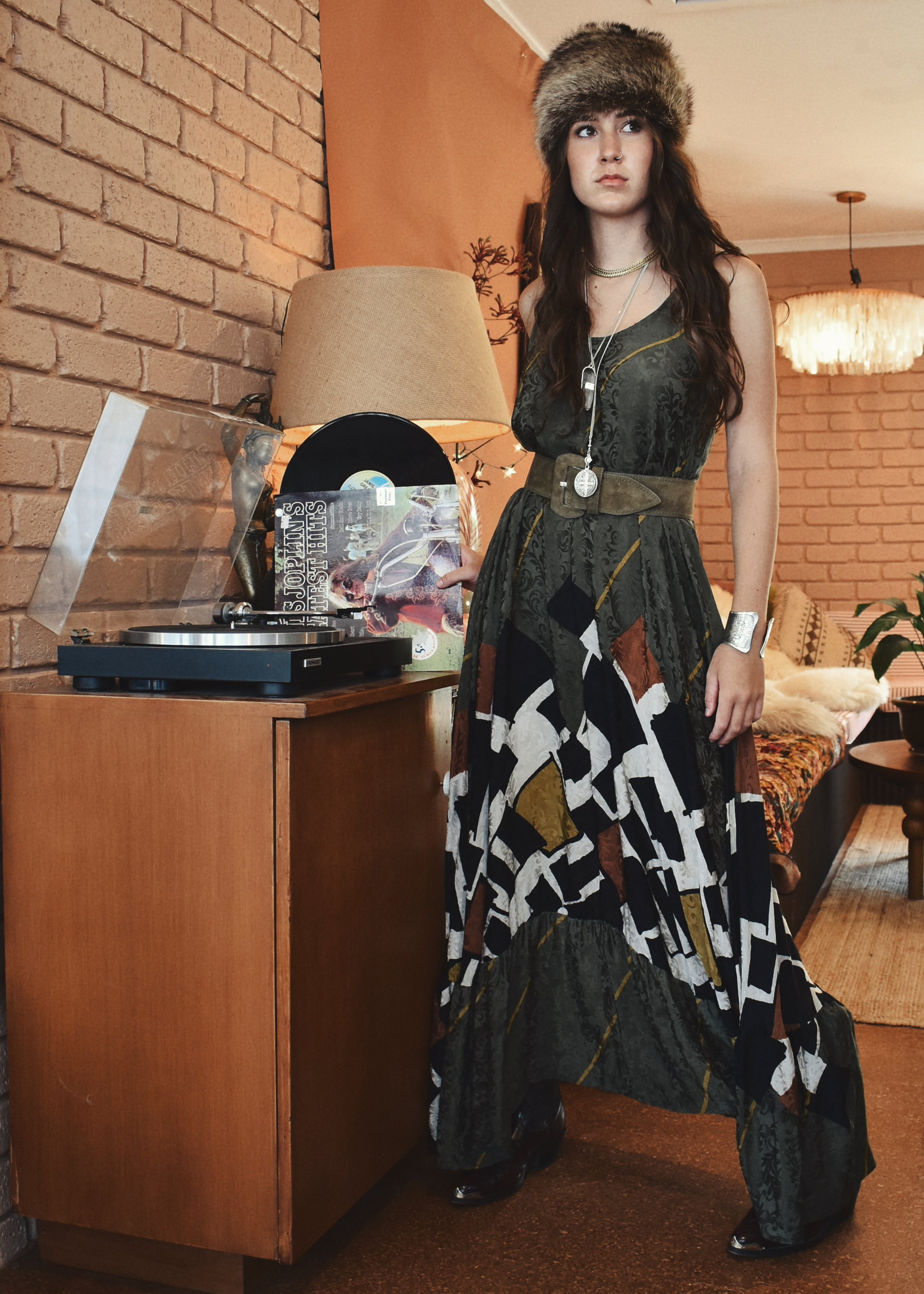 Eustoma Silk Crepe Swing Maxi Dress ~ Breen M