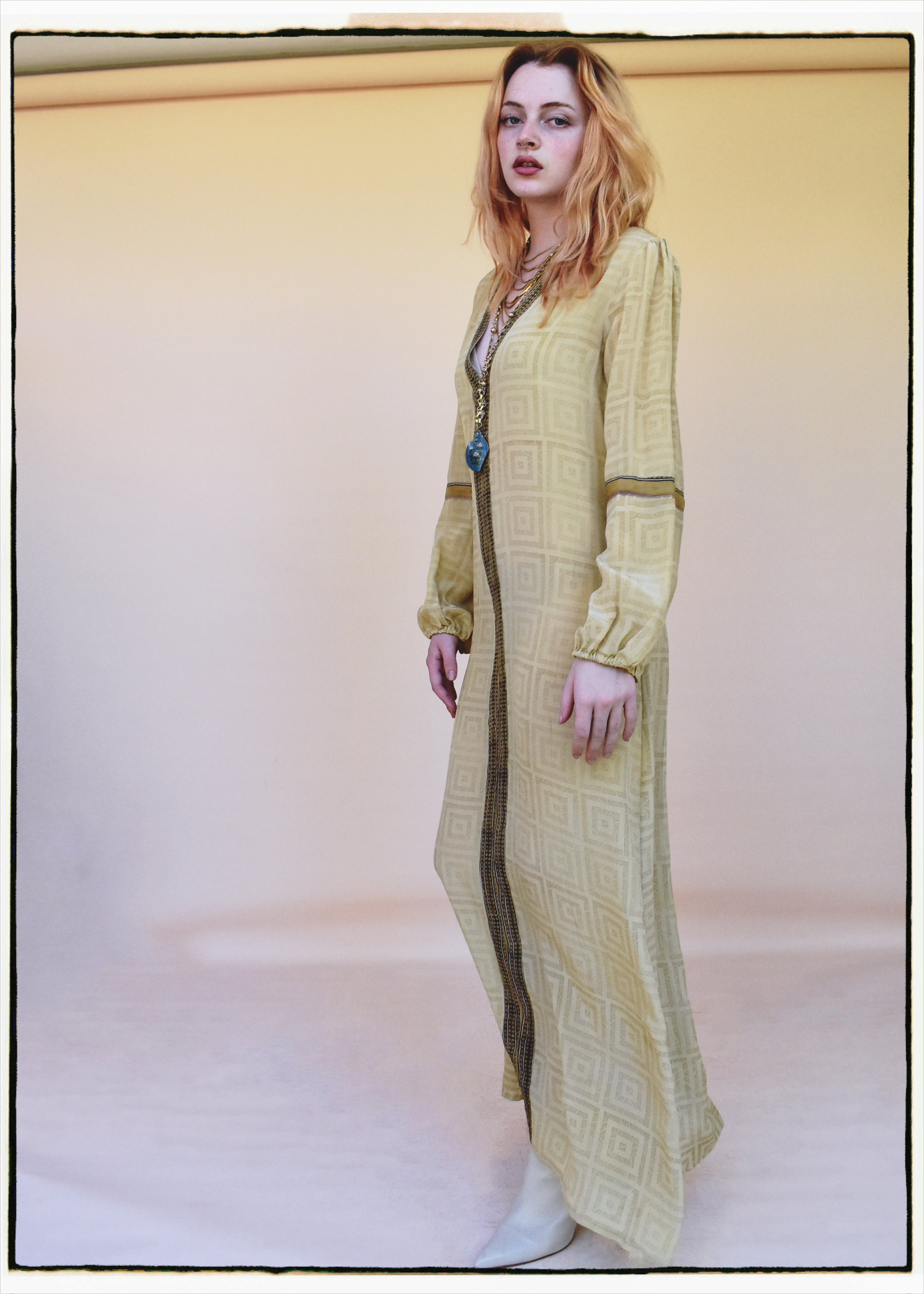 Zea Silk Crepe Kaftan Maxi Dress ~ Cleopatra XS
