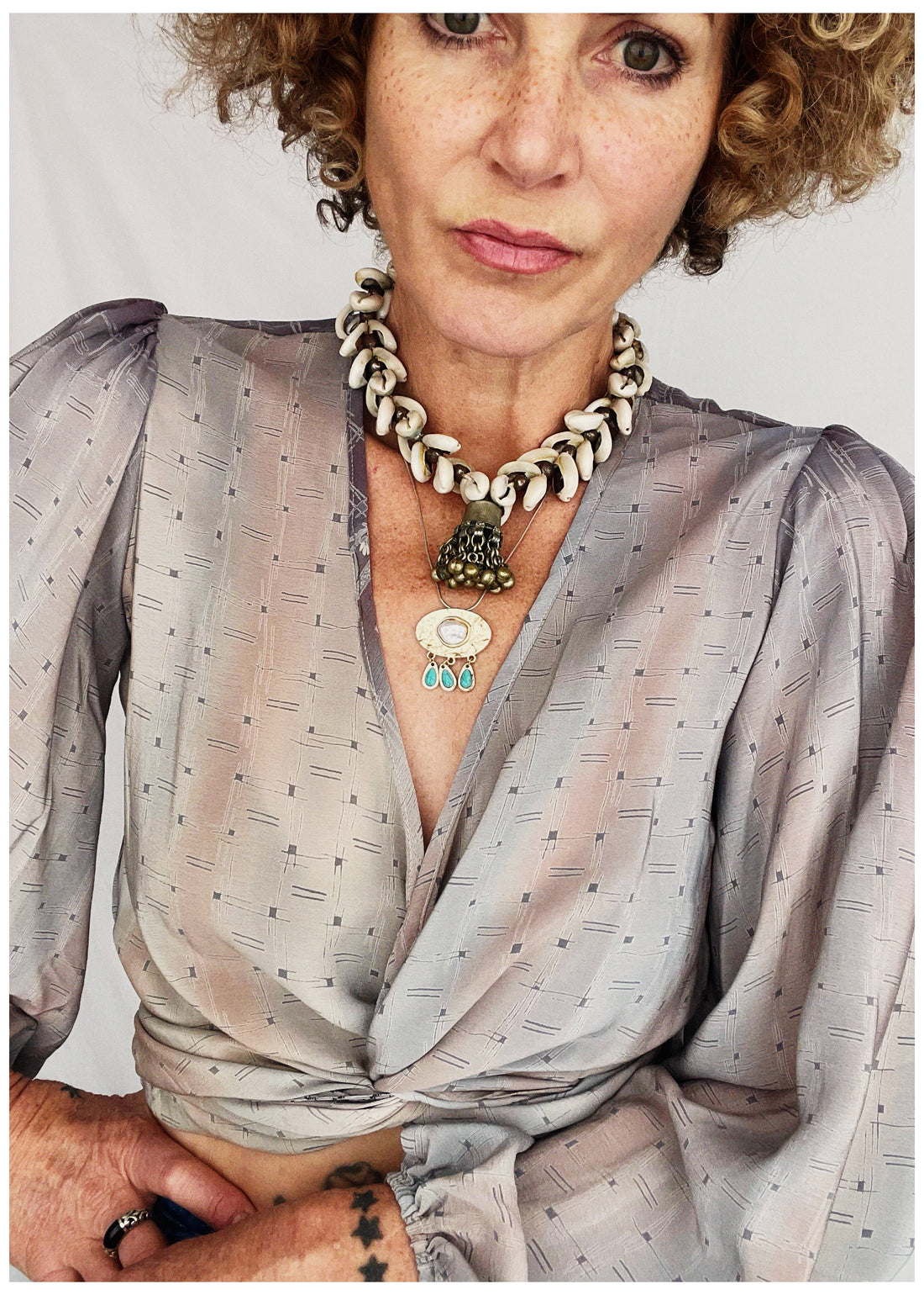 Hoya Silk Crepe Balloon Sleeve Wrap Top ~ Studio XS