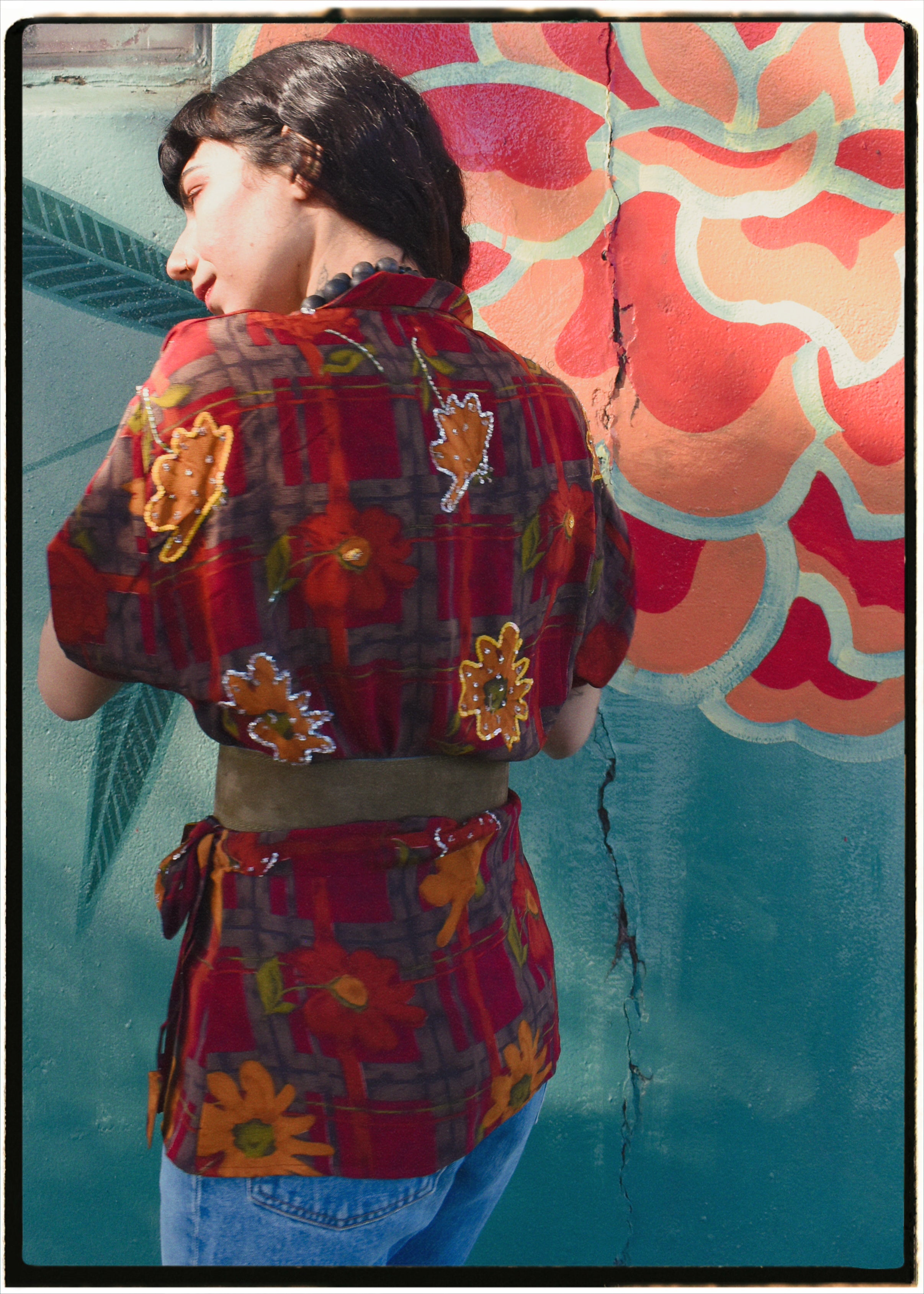 Bassia Silk Crepe Cross Tie Front Blouse ~ Tango XS
