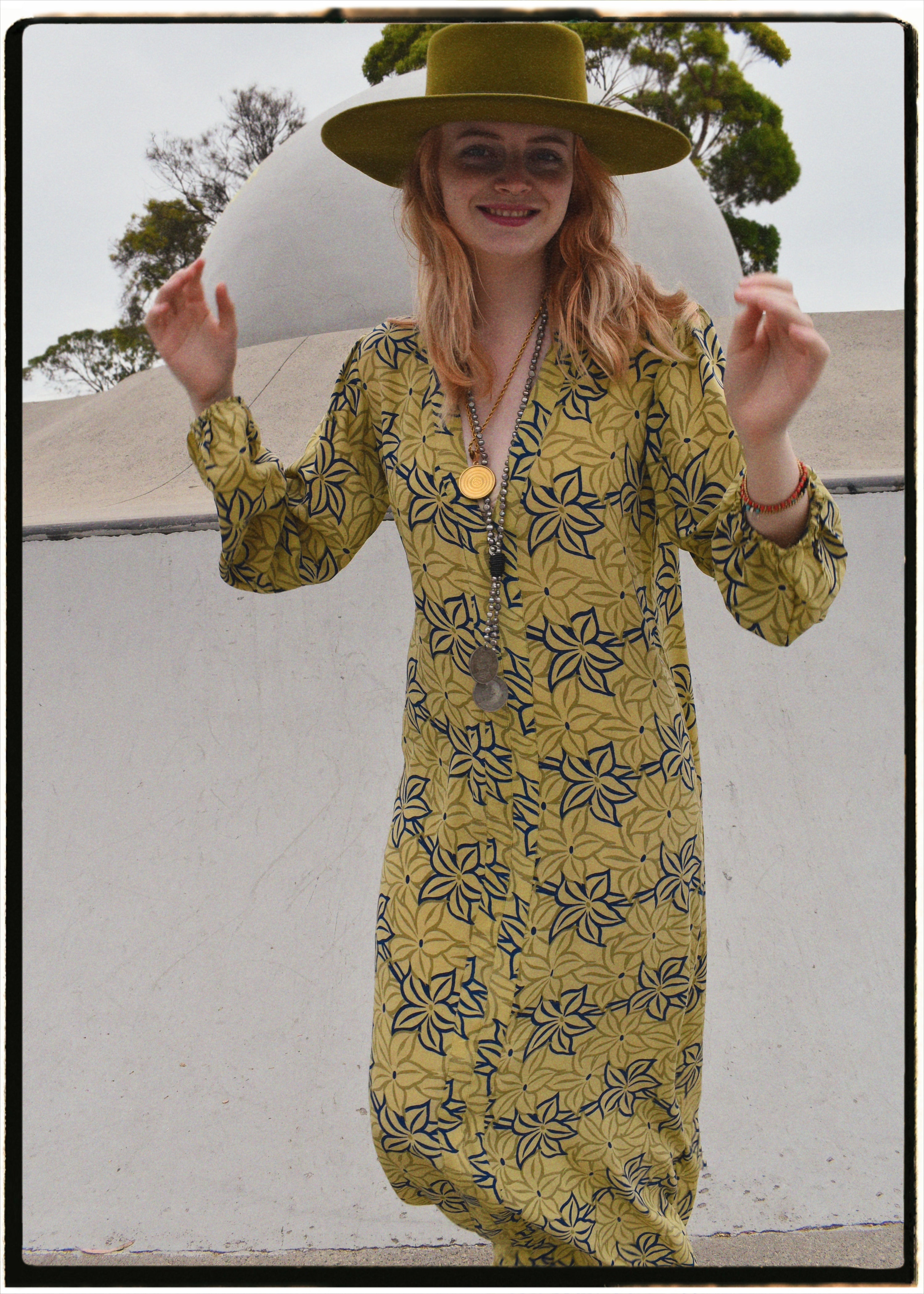 Zea Silk Crepe Kaftan Maxi Dress ~ Palm XS