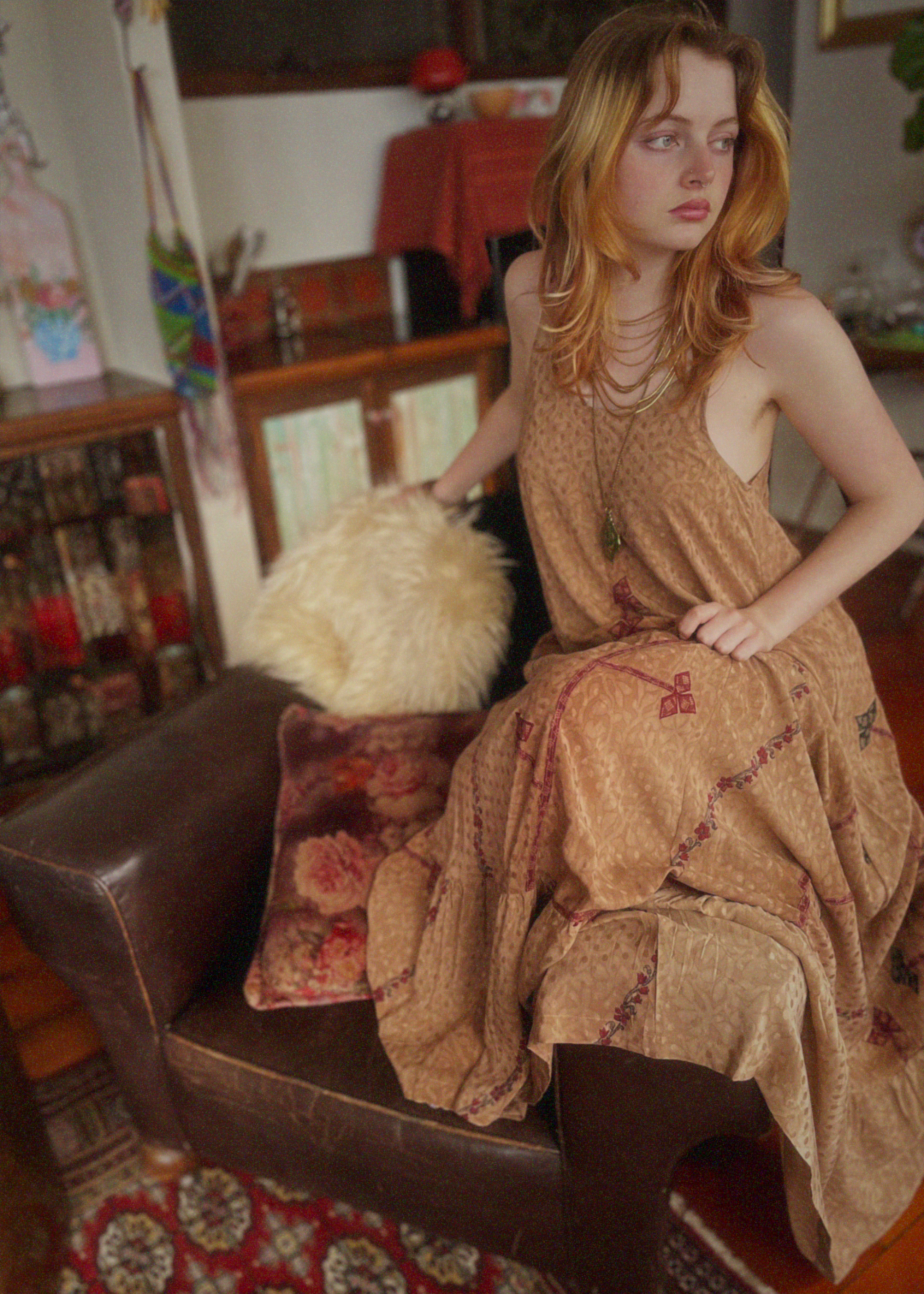 Eustoma Silk Crepe Swing Maxi Dress ~ Mallow M