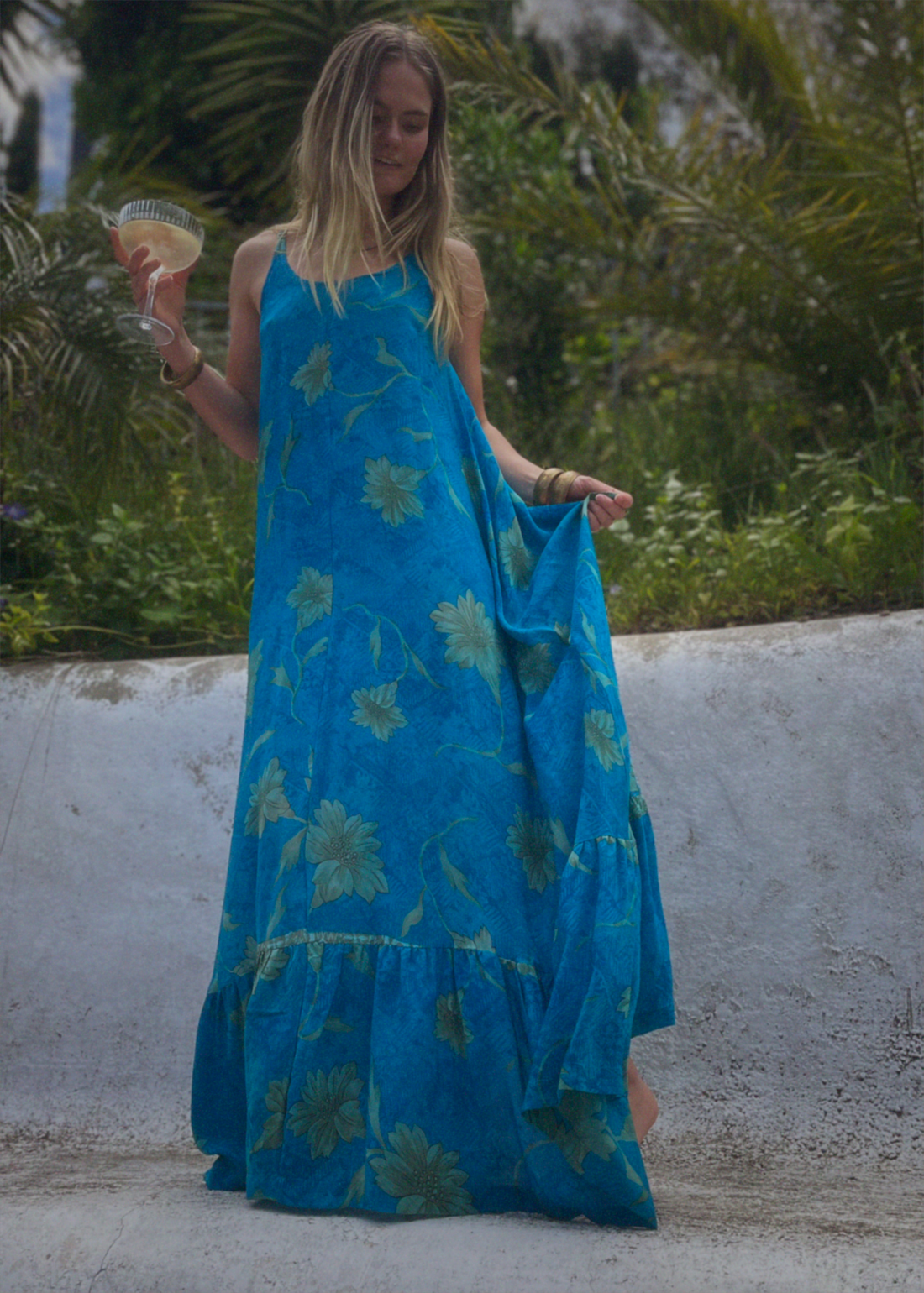 Eustoma Silk Crepe Swing Maxi Dress ~ Jewel S