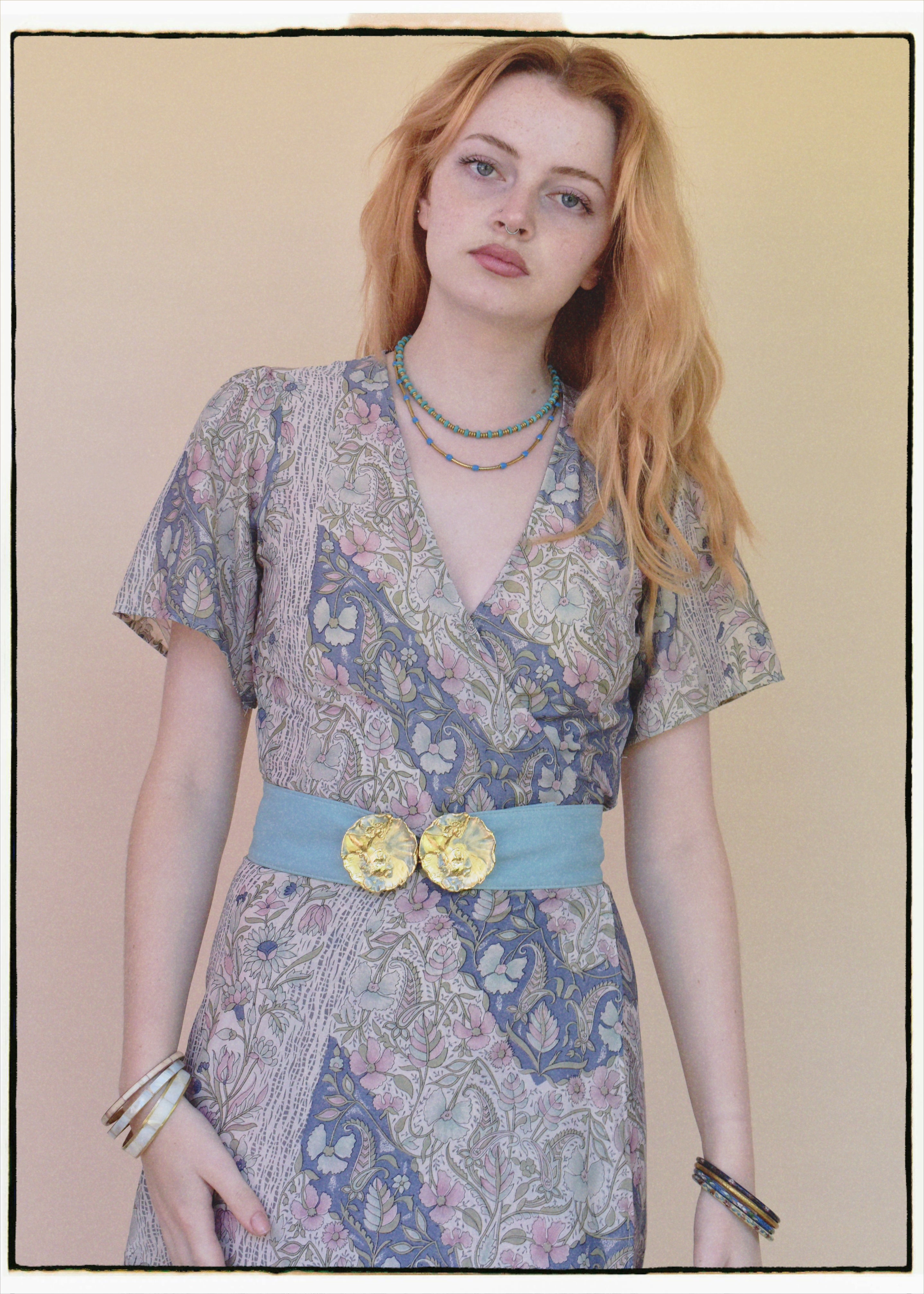 Liatris Silk Crepe Flutter Sleeve Wrap Dress ~ Aura XS