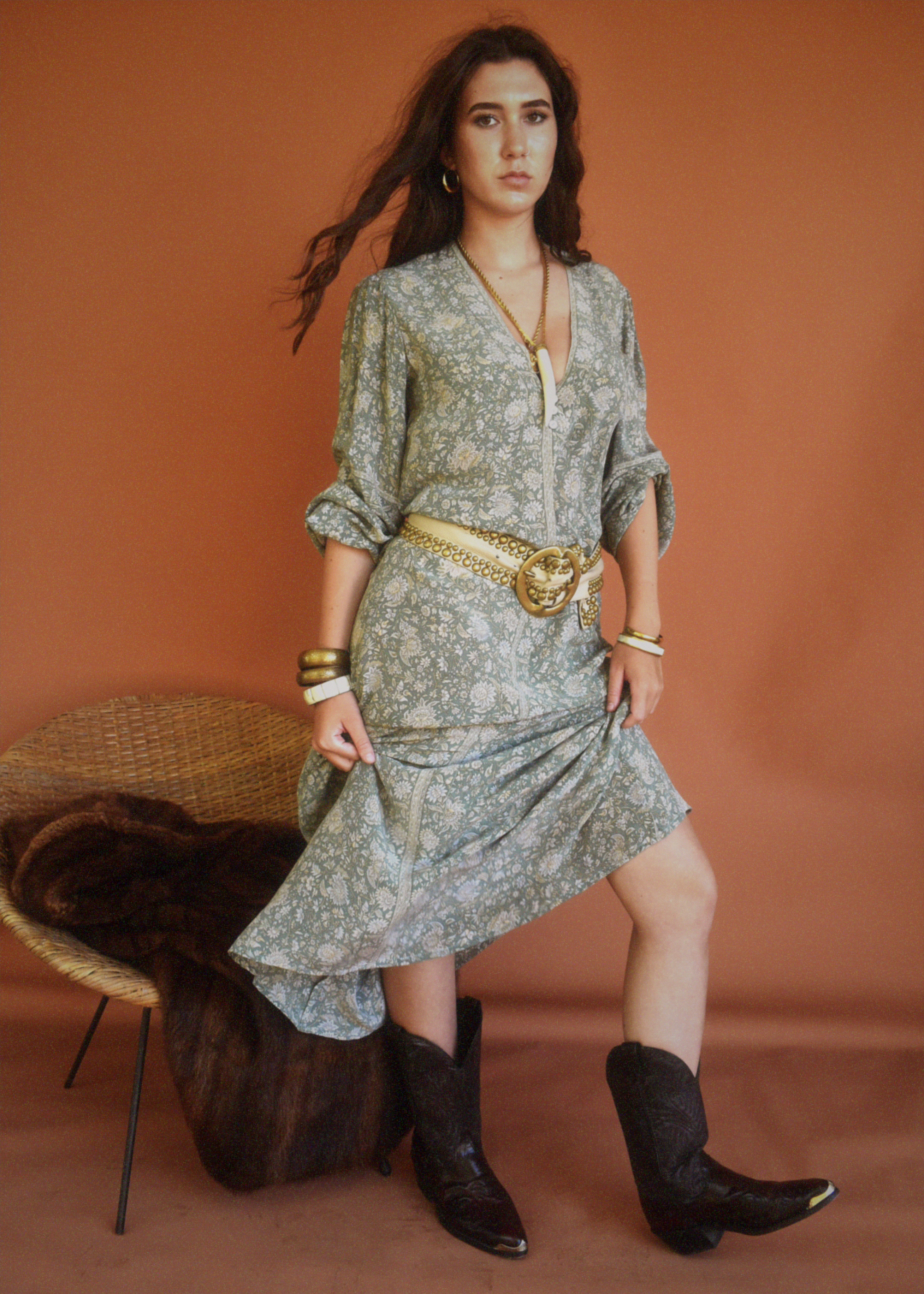 Zea Silk Crepe Kaftan Maxi Dress ~ Sea Mist M