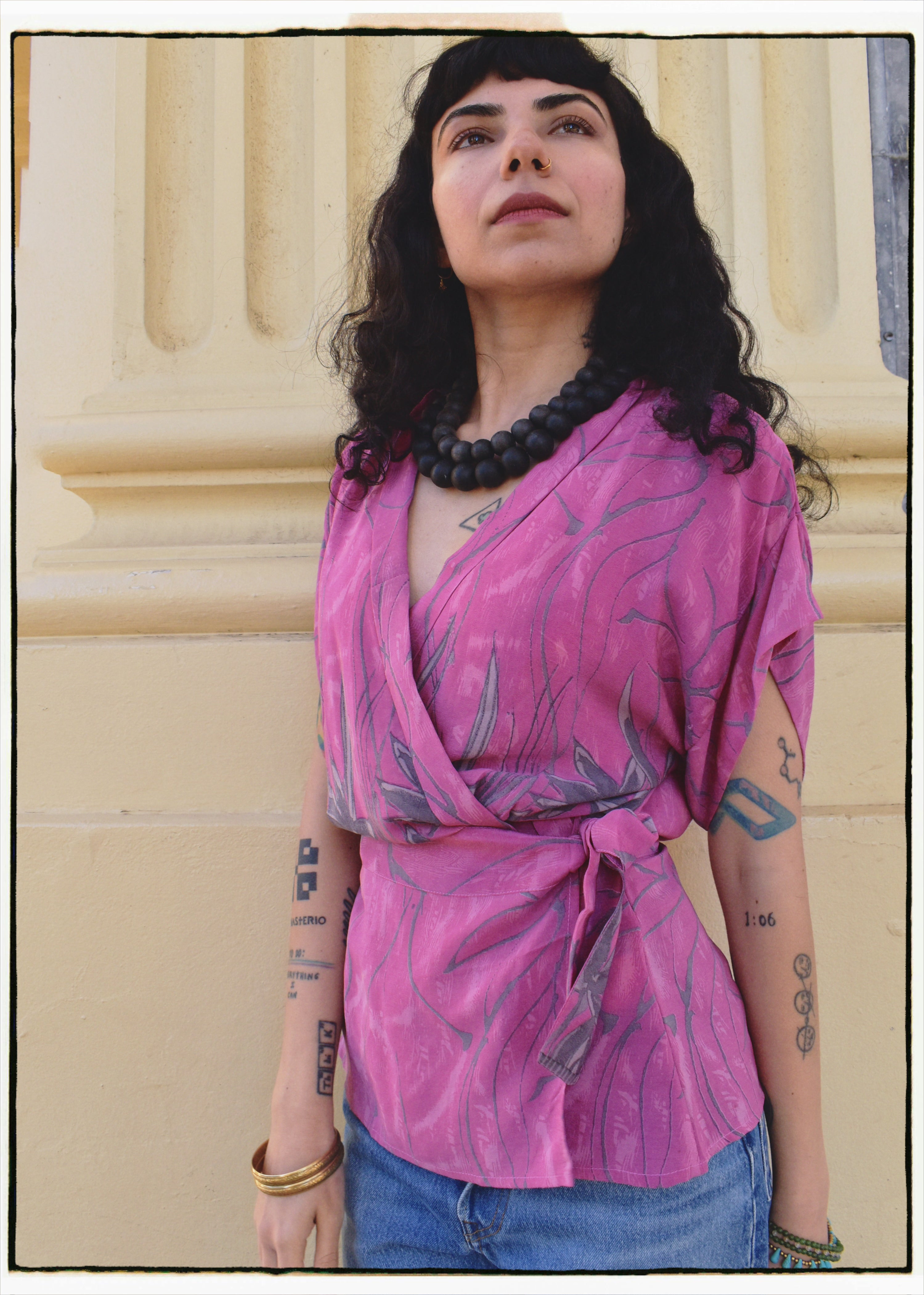 Bassia Silk Crepe Cross Tie Front Blouse ~ Iris XS