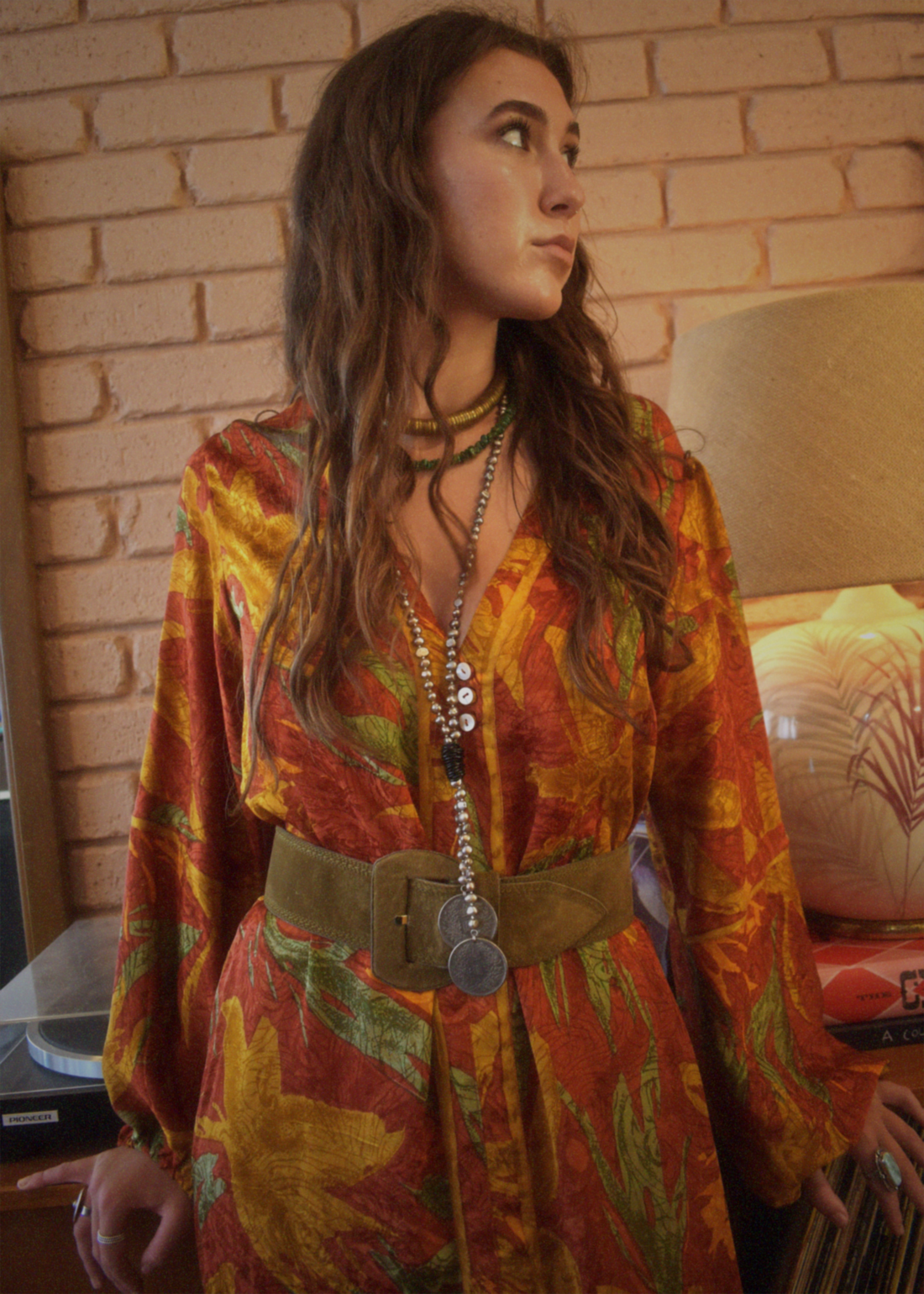 Zea Silk Crepe Kaftan Maxi Dress ~ Tangerine L