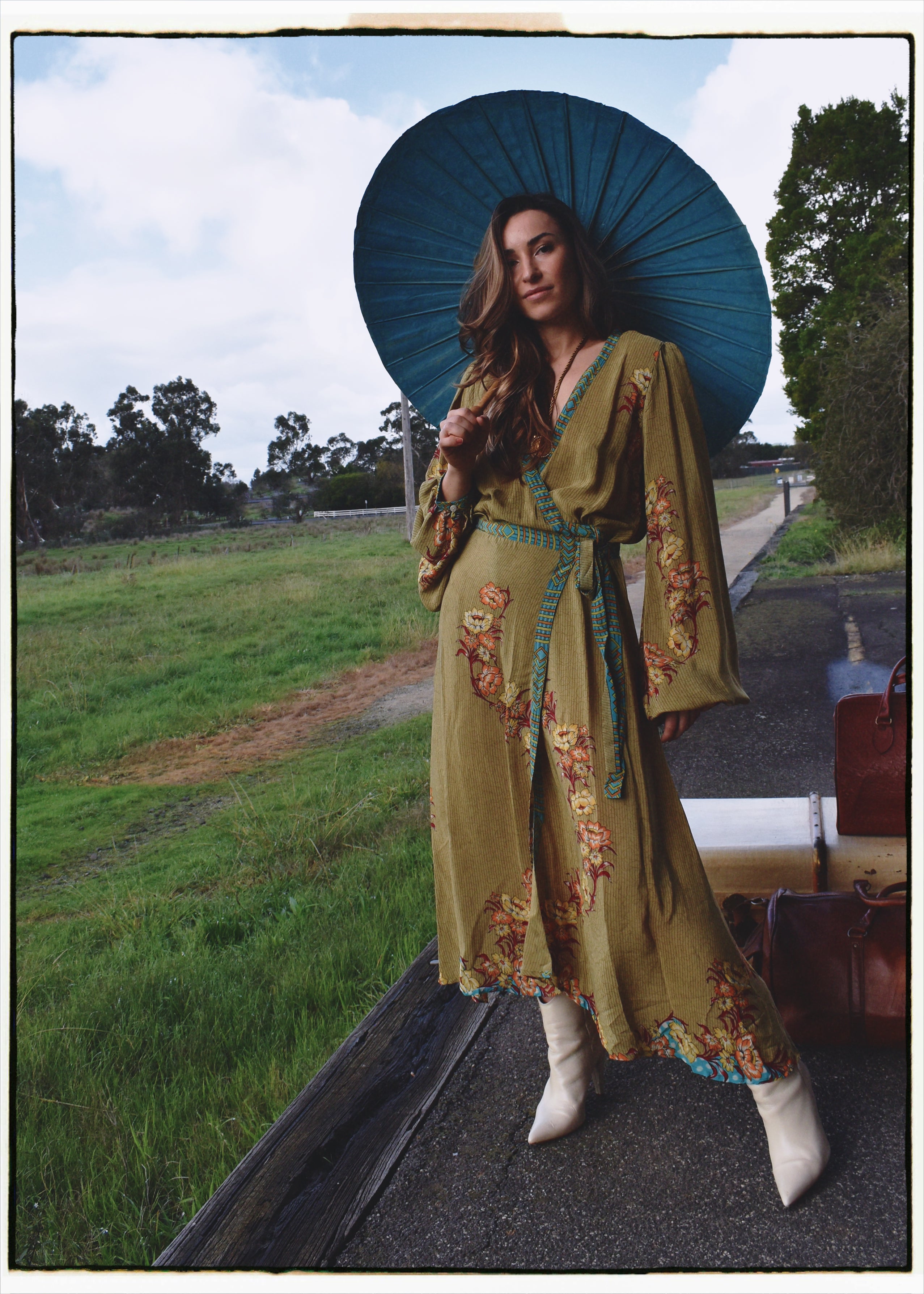Caladium Wrap Silk Dress ~ Bluejay M