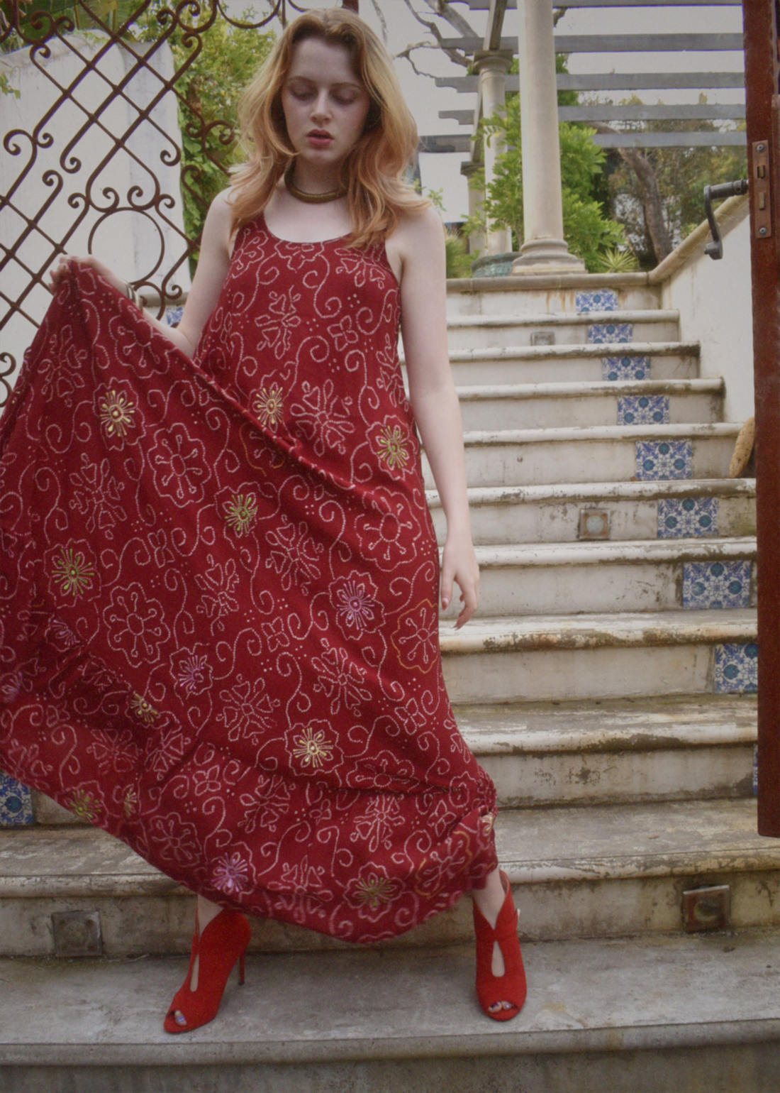 Eustoma Silk Crepe Swing Maxi Dress ~ Granita S