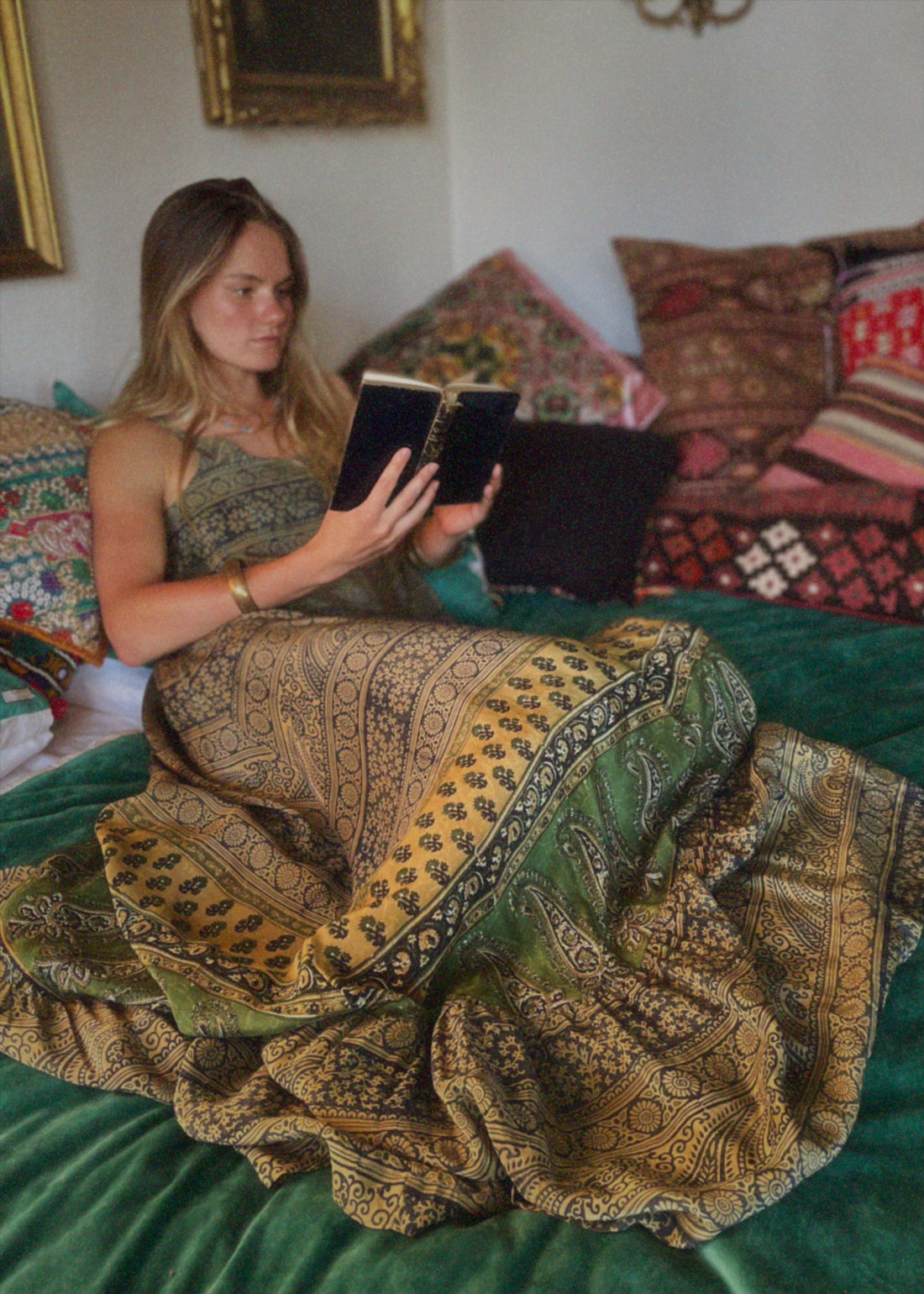 Eustoma Silk Crepe Swing Maxi Dress ~ Aventurine XS