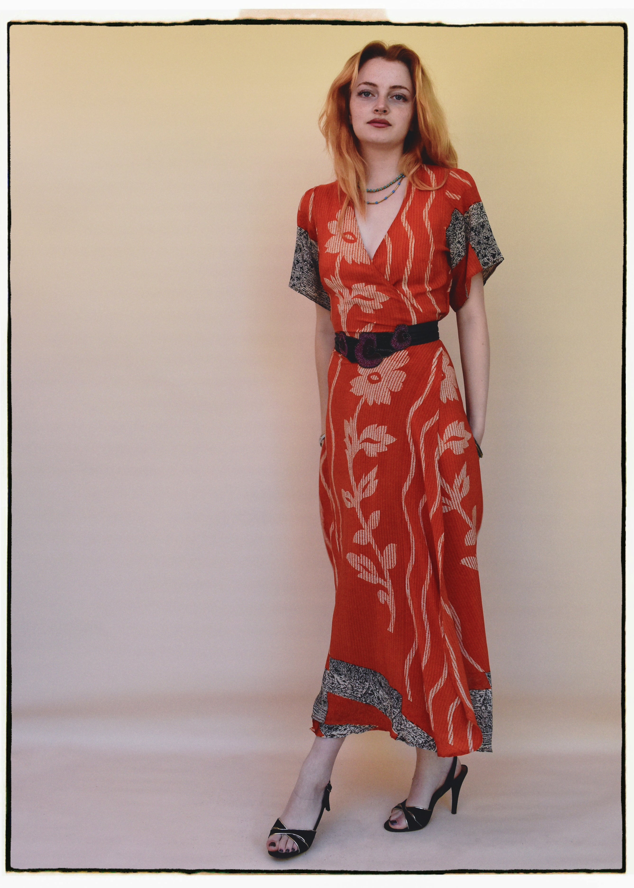 Liatris Silk Crepe Flutter Sleeve Wrap Dress ~ Tangerine S