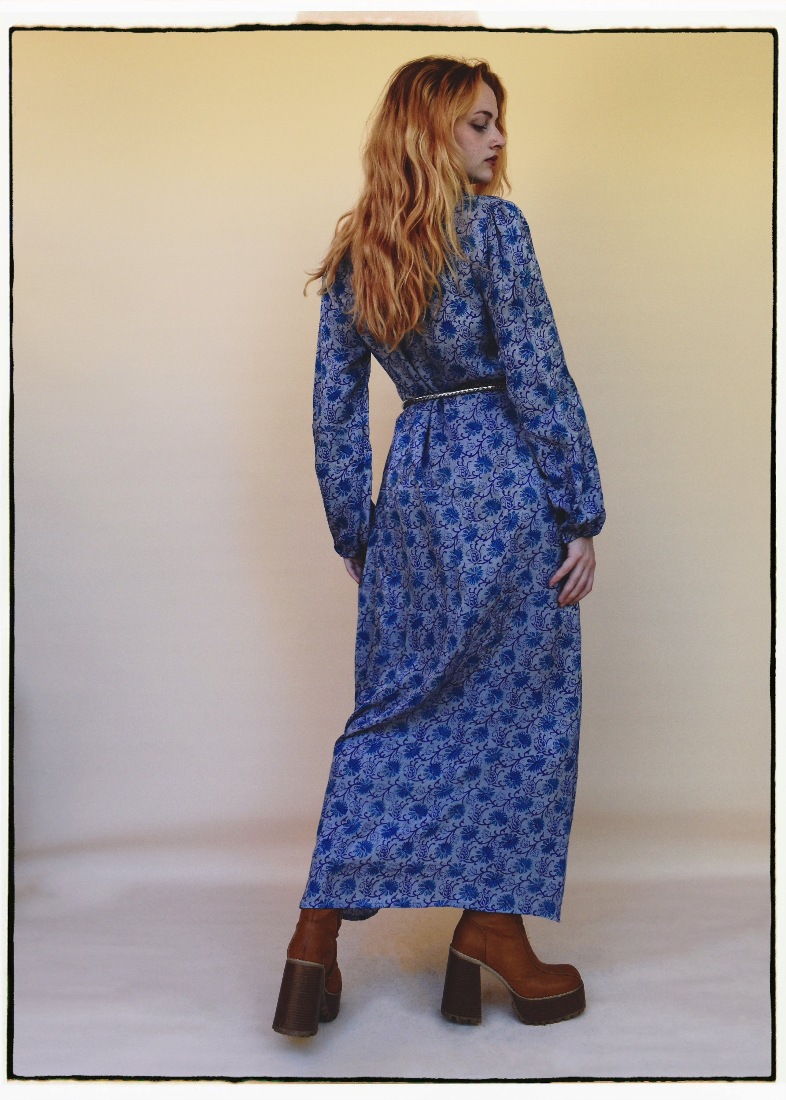 Zea Silk Crepe Kaftan Maxi Dress ~ Aquarius XS