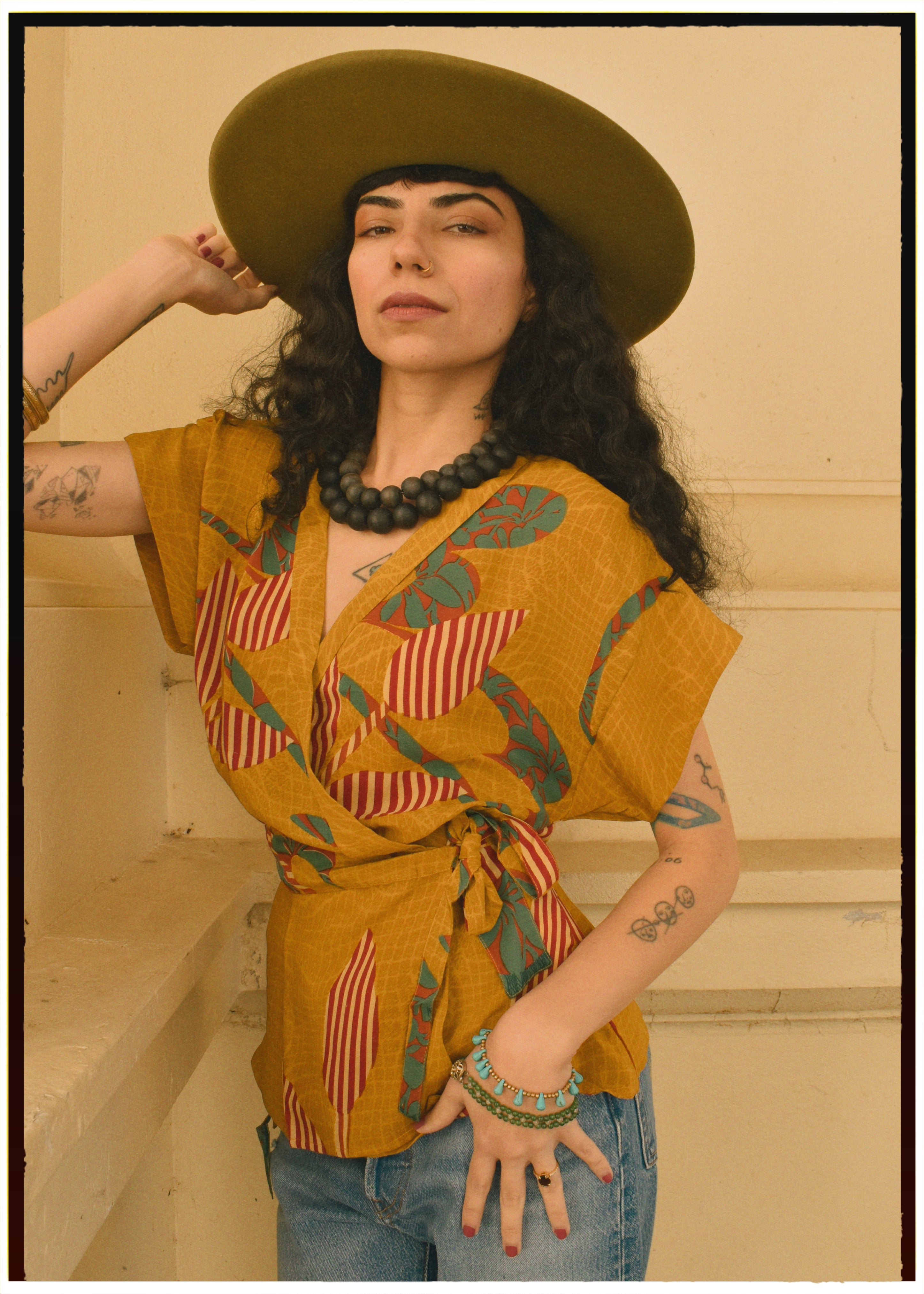 Bassia Silk Crepe Cross Tie Front Blouse ~ Spice XS