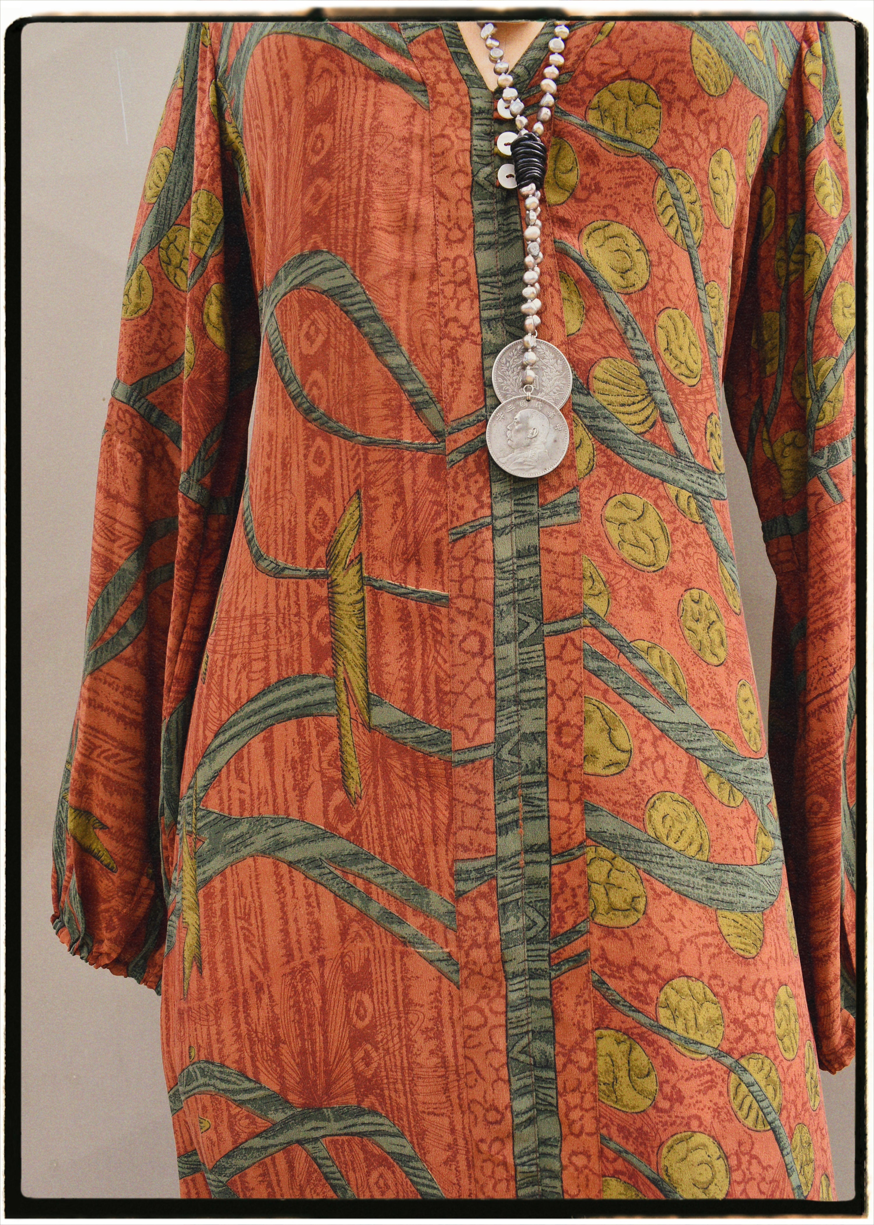 Zea Silk Crepe Kaftan Maxi Dress ~ Cayenne S