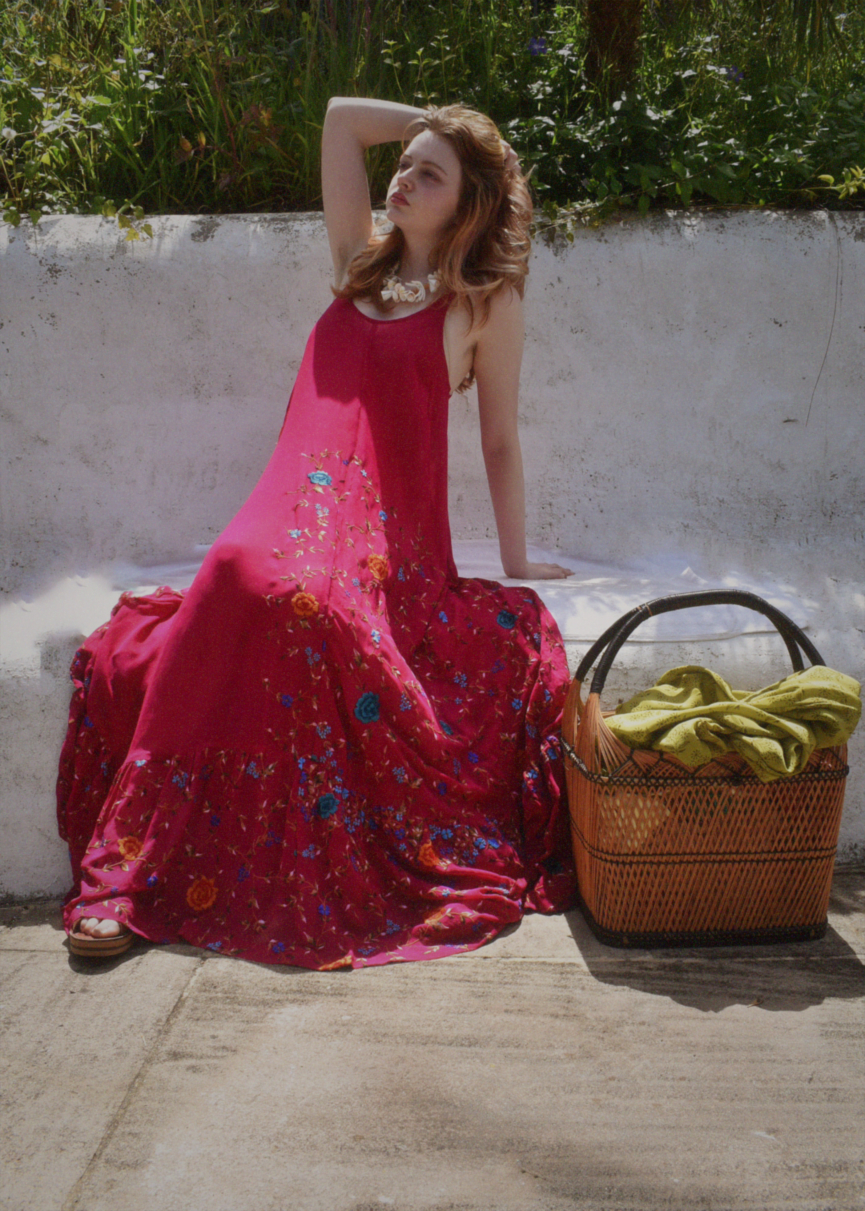 Eustoma Silk Crepe Swing Maxi Dress ~ Fuchsia M