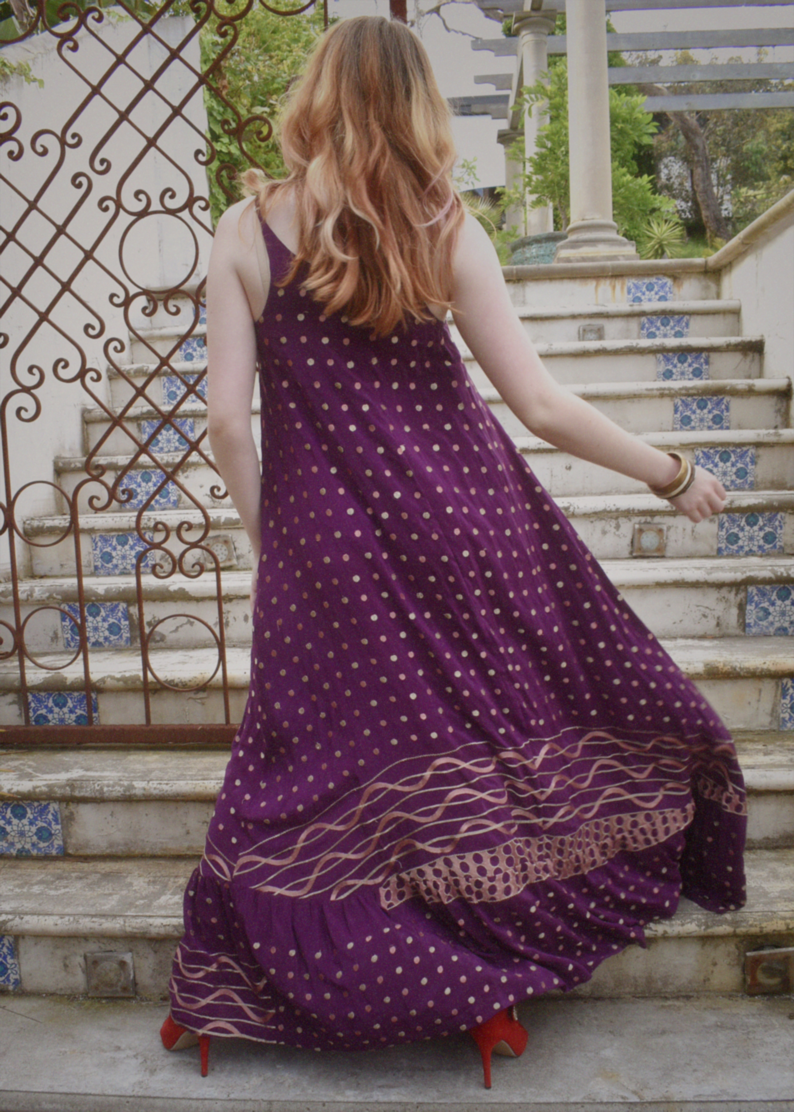 Eustoma Silk Crepe Swing Maxi Dress ~ Amaranth S