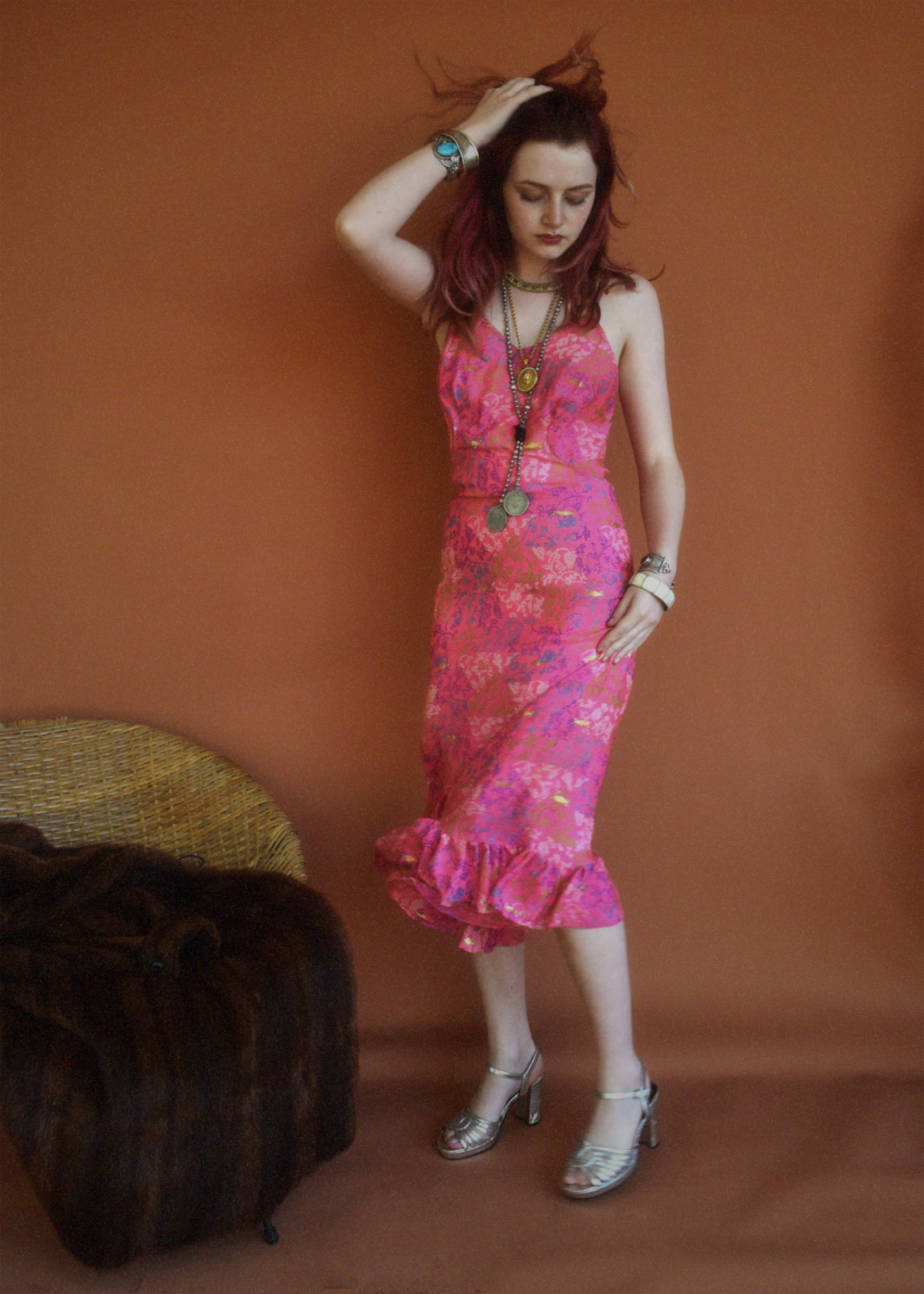 Rumex Silk Slip Dress ~ Azalea XL