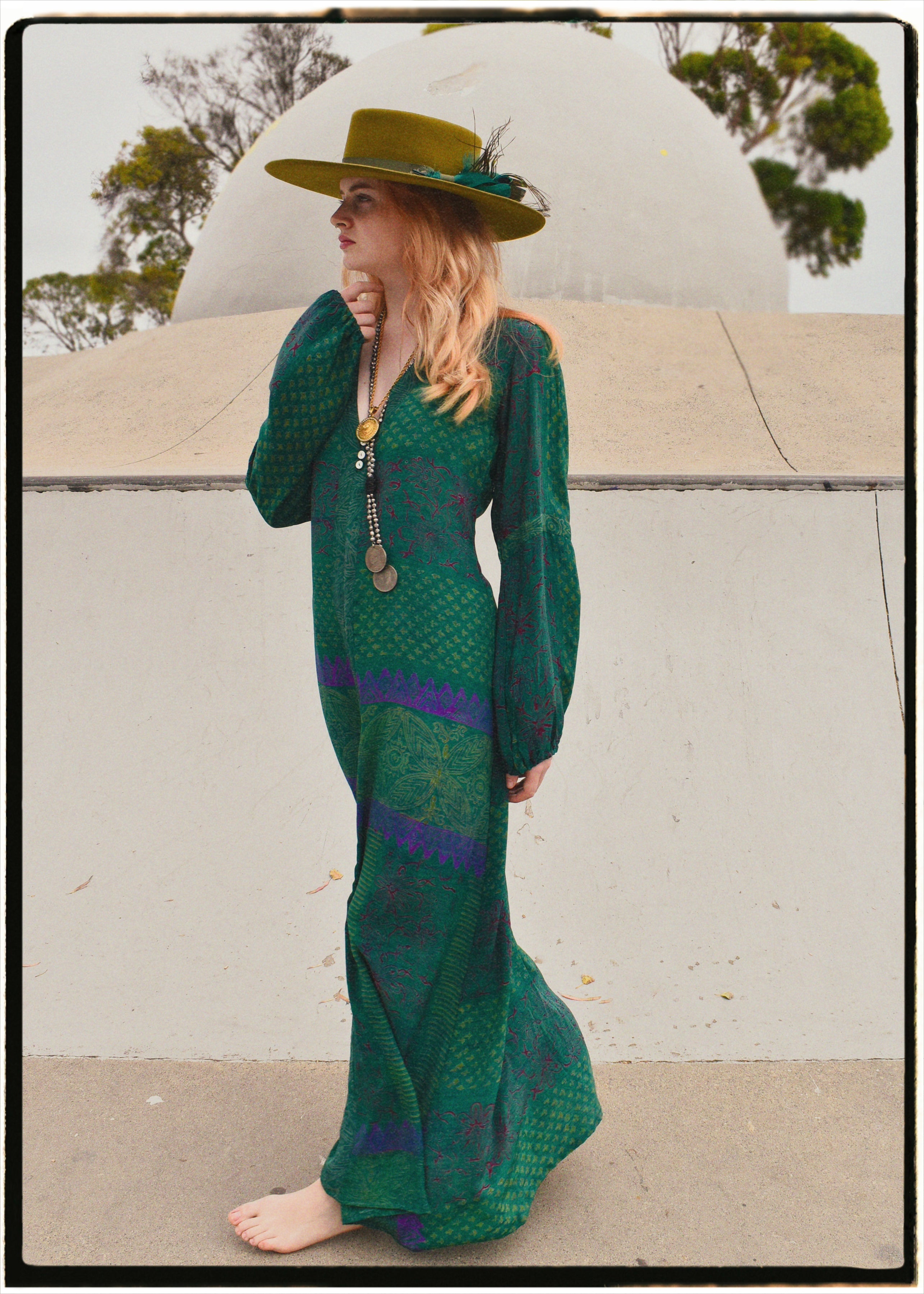Zea Silk Crepe Kaftan Maxi Dress ~ Emerald XS