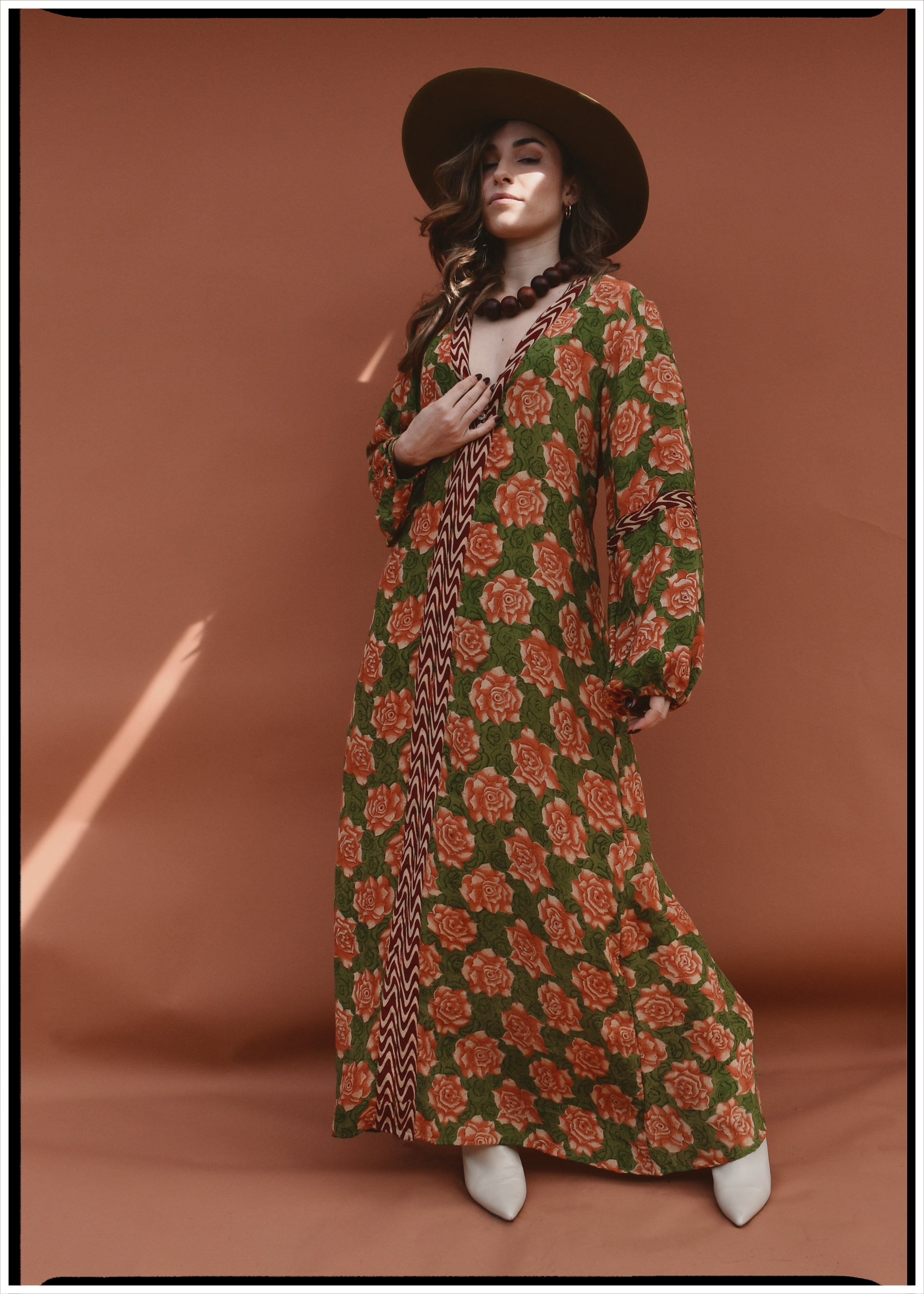 Zea Silk Crepe Kaftan Maxi Dress ~ Blossom M