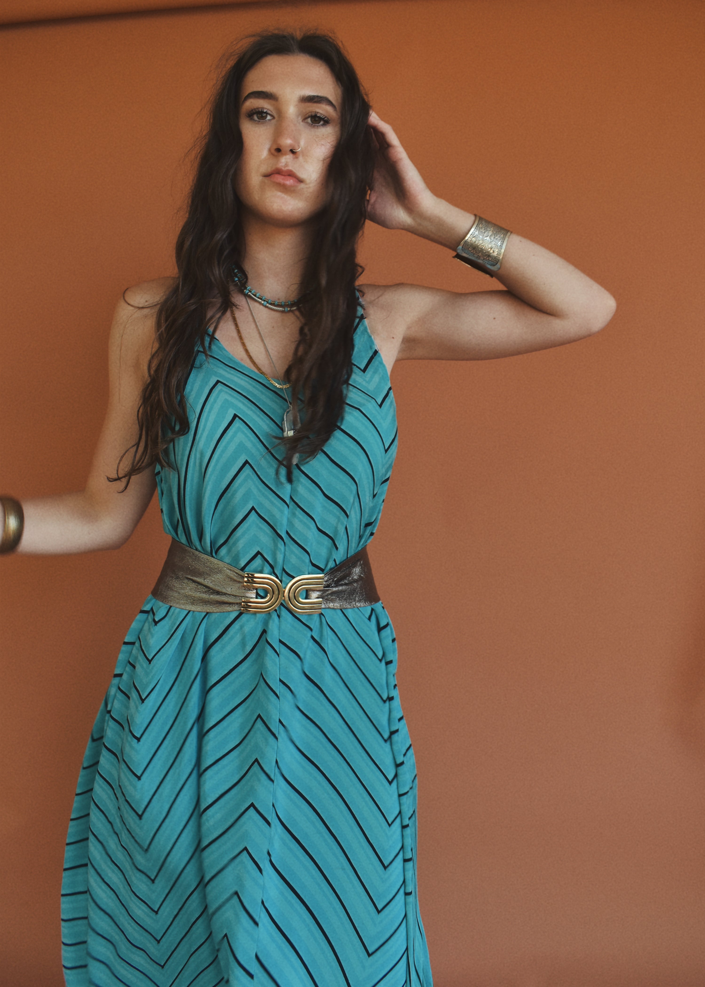 Eustoma Silk Crepe Swing Maxi Dress ~ Capri L