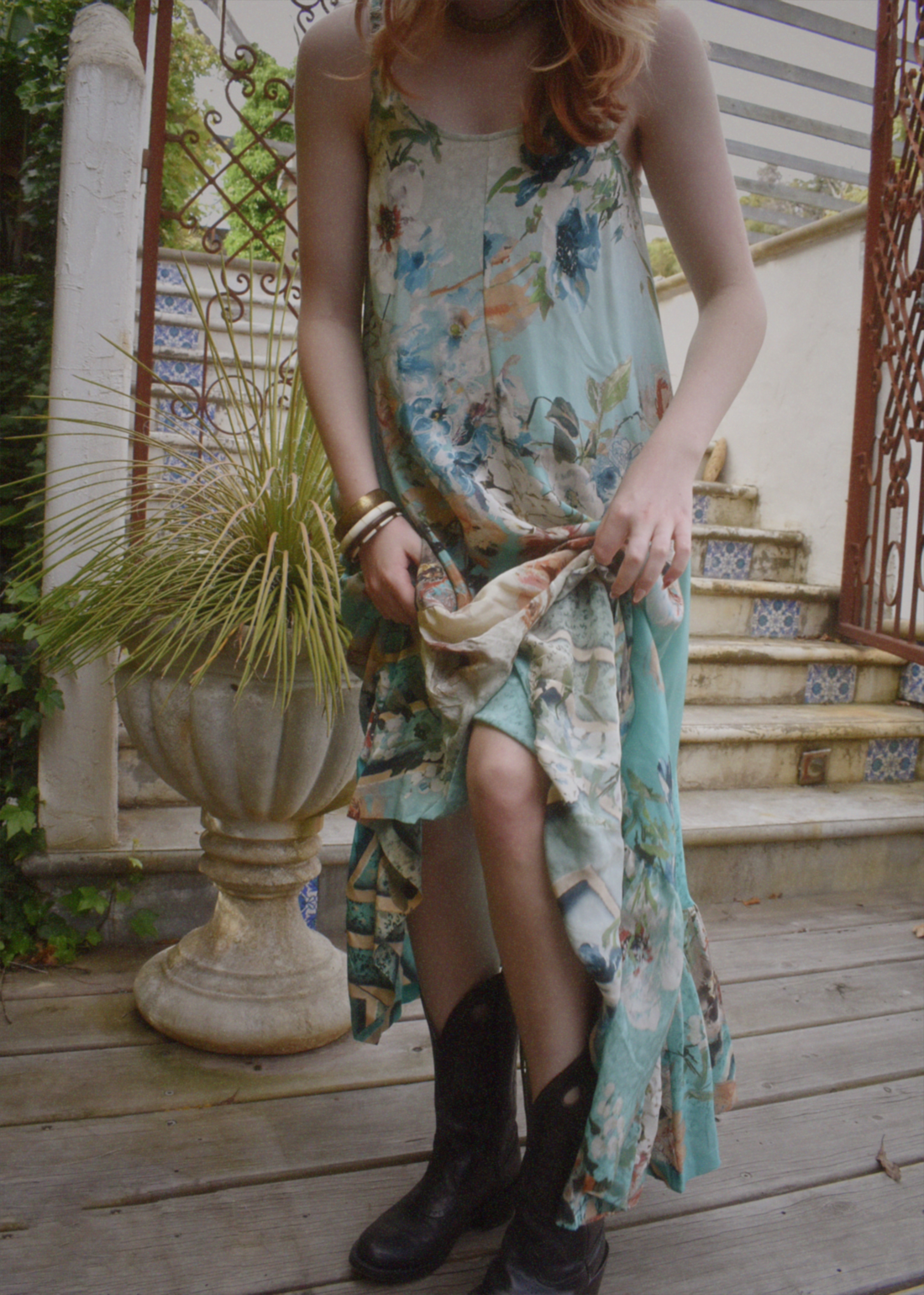 Eustoma Silk Crepe Swing Maxi Dress ~ Azurine S