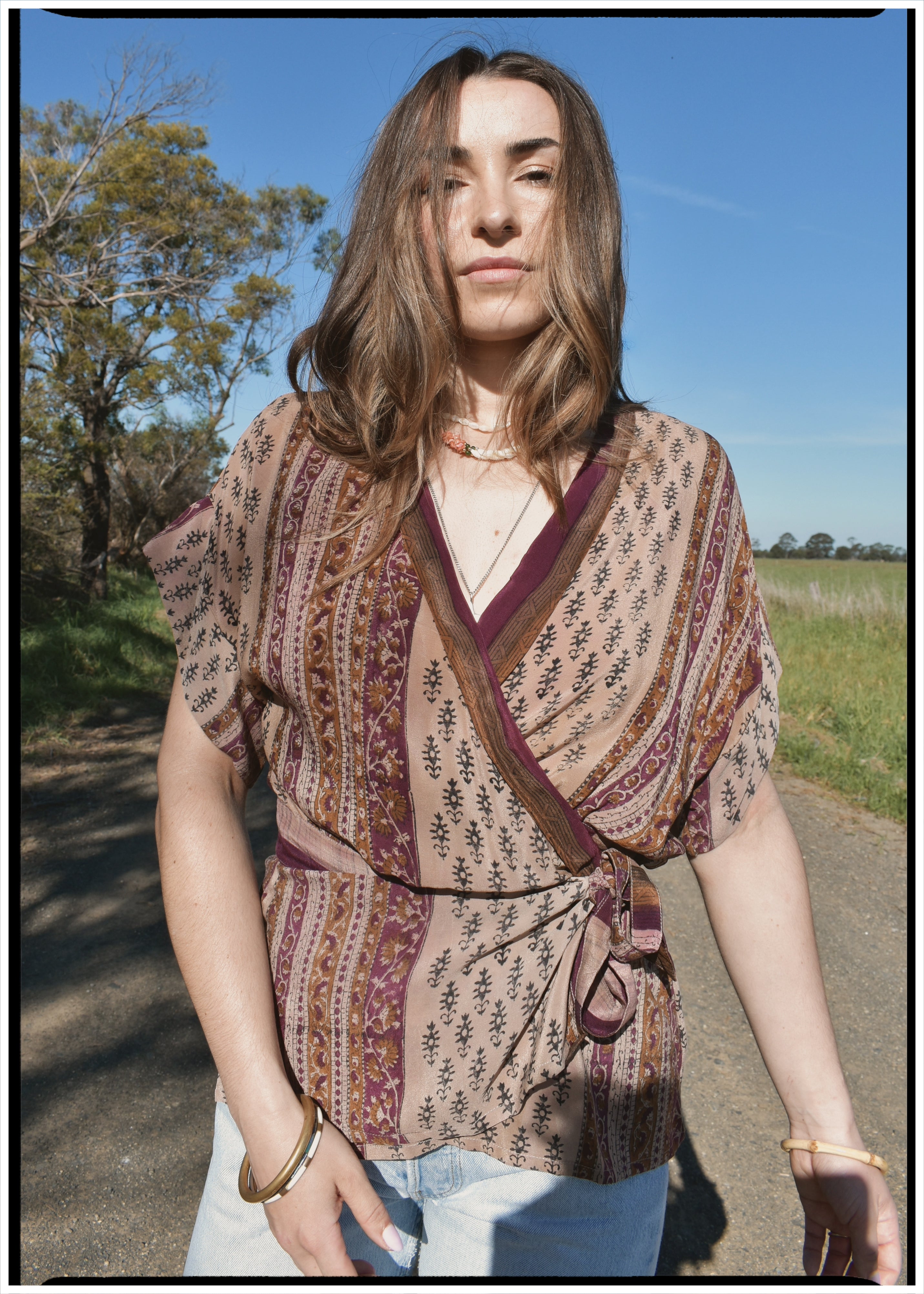 Bassia Silk Crepe Cross Tie Front Blouse ~ Agarbatti M