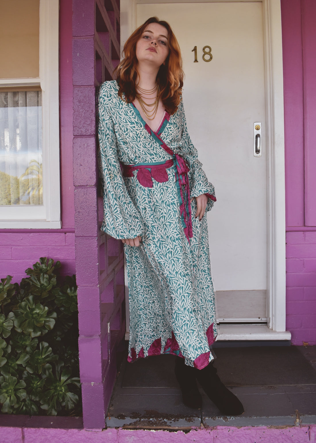 Caladium Silk Wrap Dress ~ Tambourine S