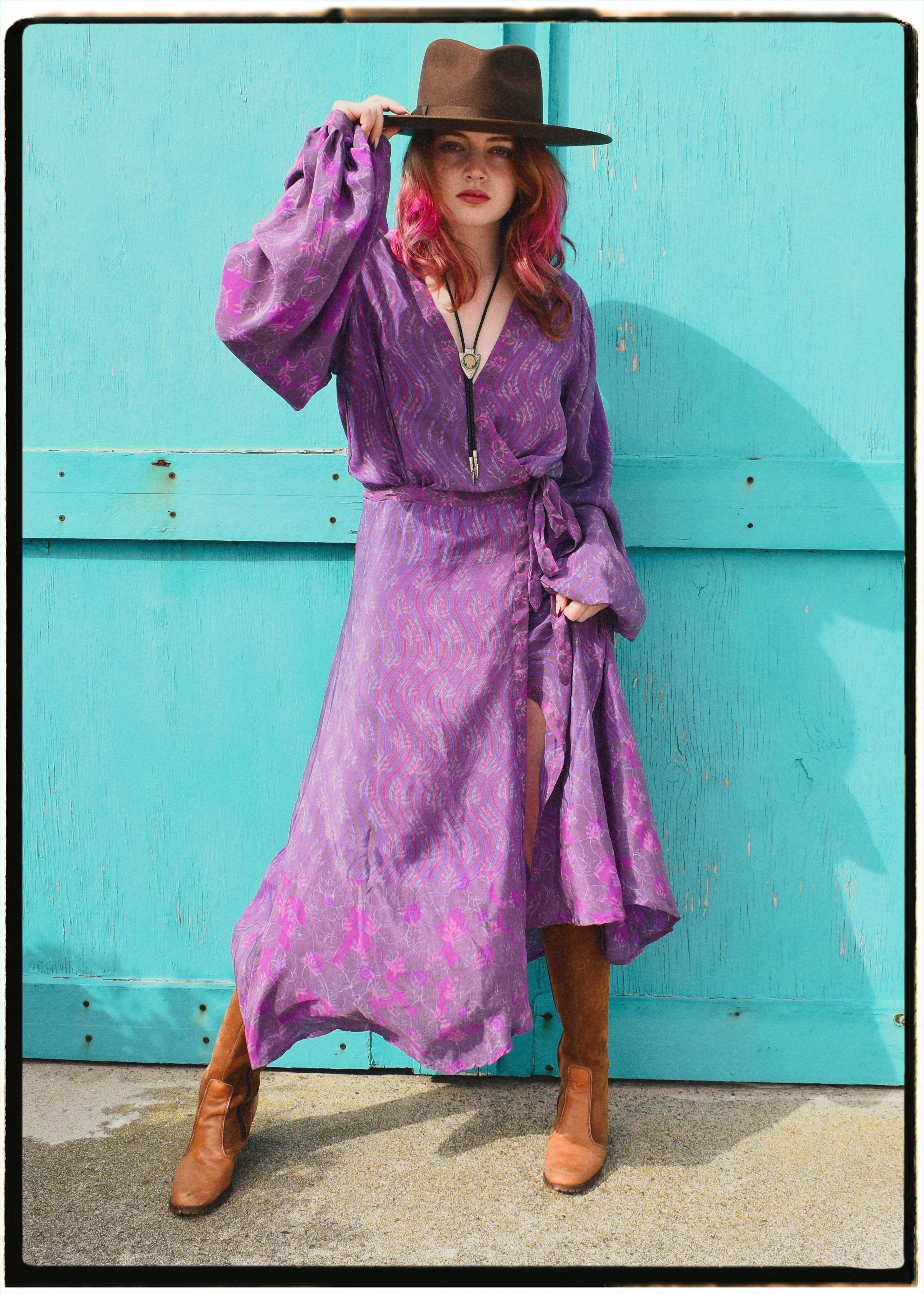 Caladium Wrap Silk Dress ~ Orchid L