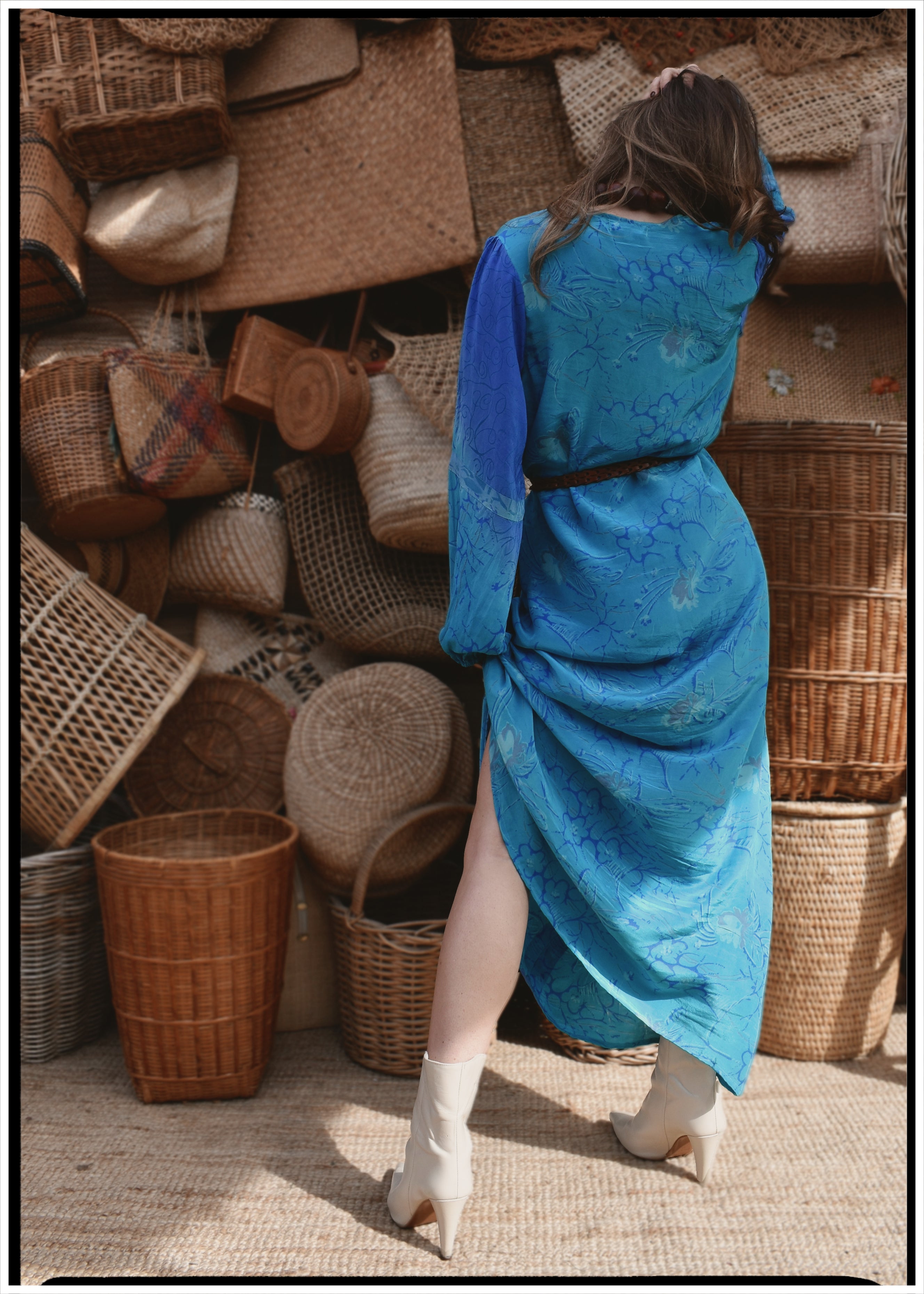 Zea Silk Crepe Kaftan Maxi Dress ~ Aquarius L