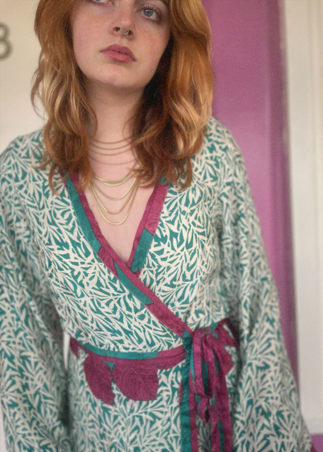 Caladium Silk Wrap Dress ~ Tambourine S