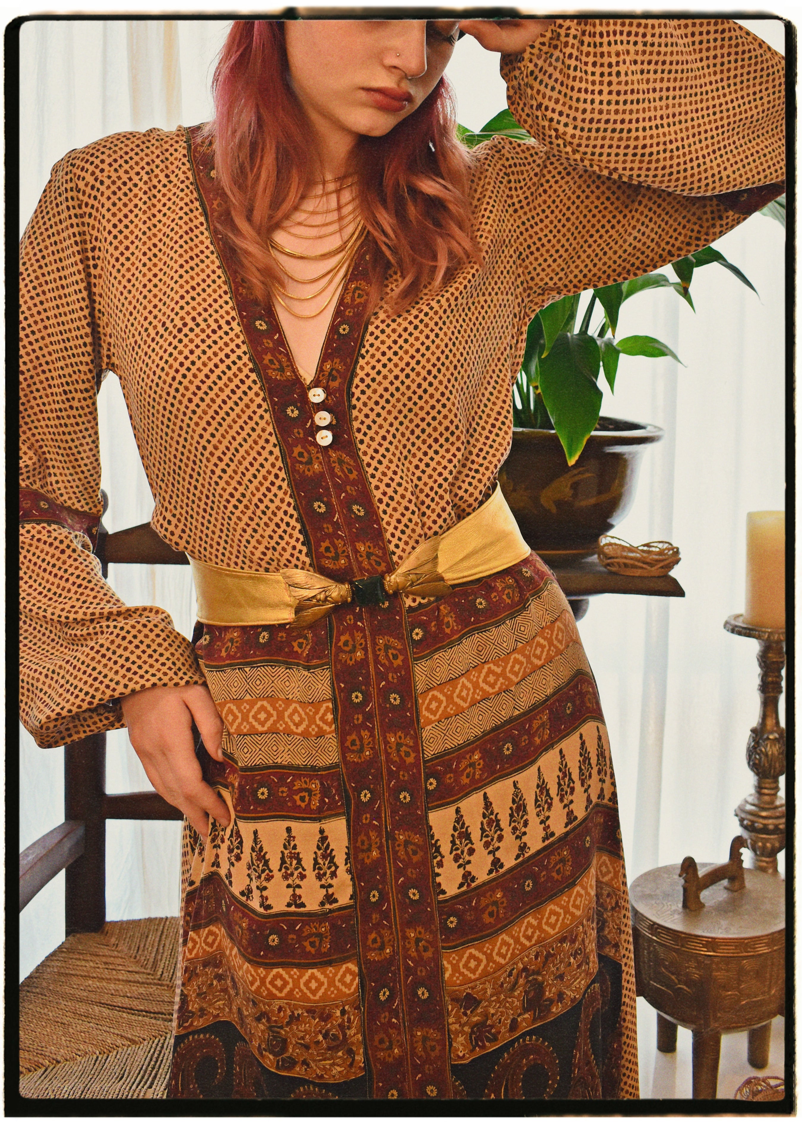 Zea Silk Crepe Kaftan Maxi Dress ~ Syrah XS