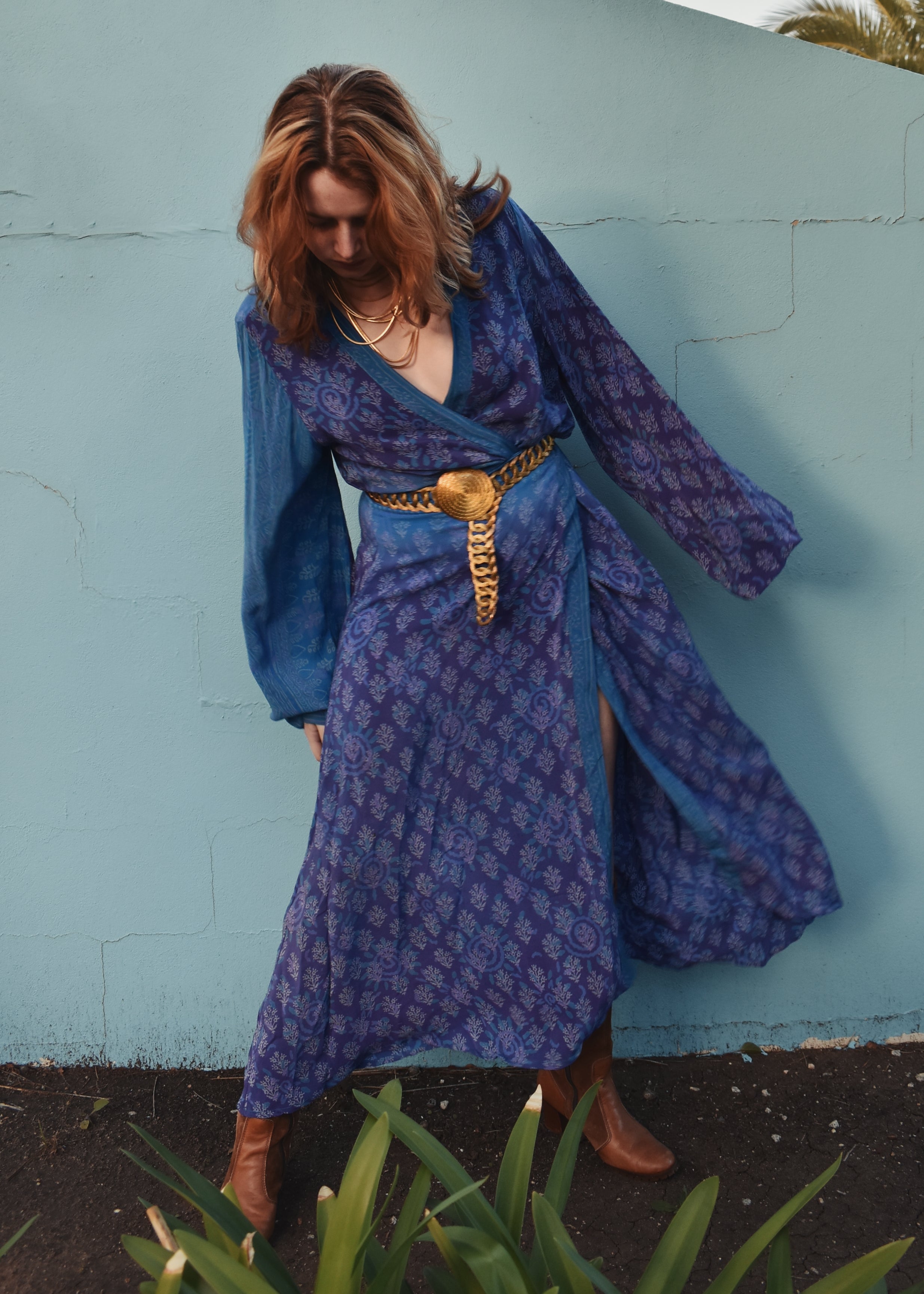 Caladium Wrap Silk Dress ~ Mazarine M