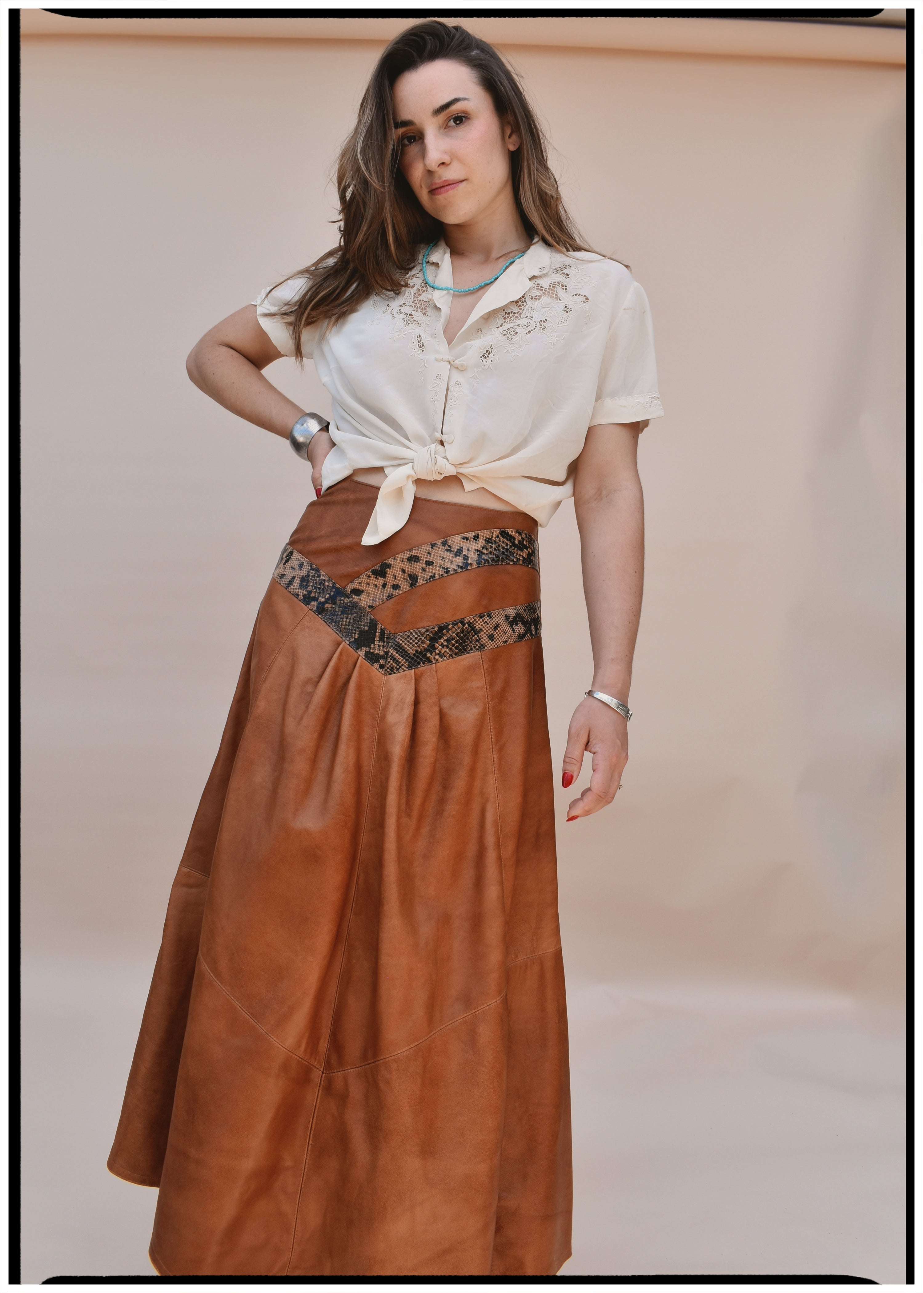 Tagetes Leather Midi Skirt