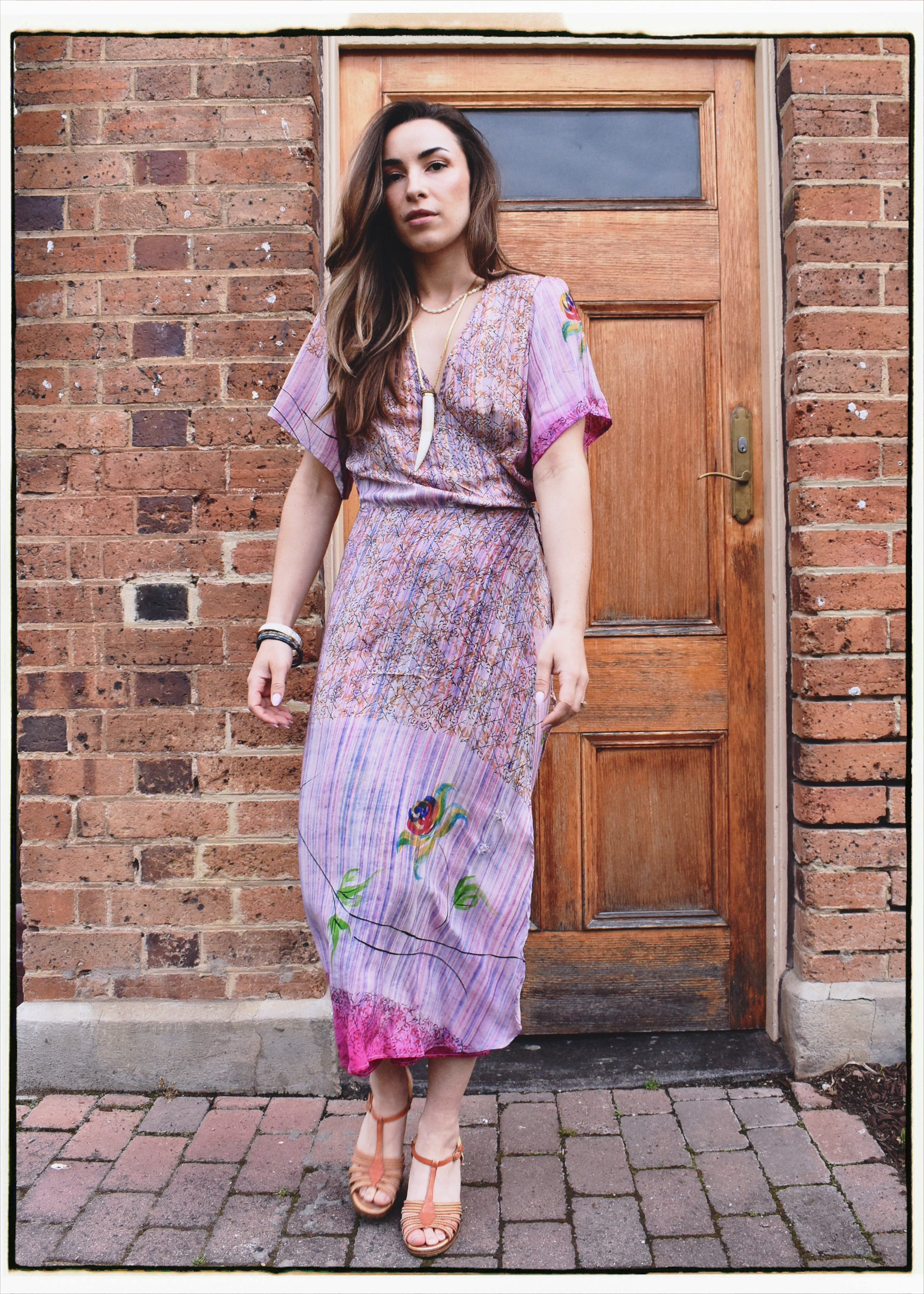 Liatris Silk Crepe Flutter Sleeve Wrap Dress ~ Flambe L