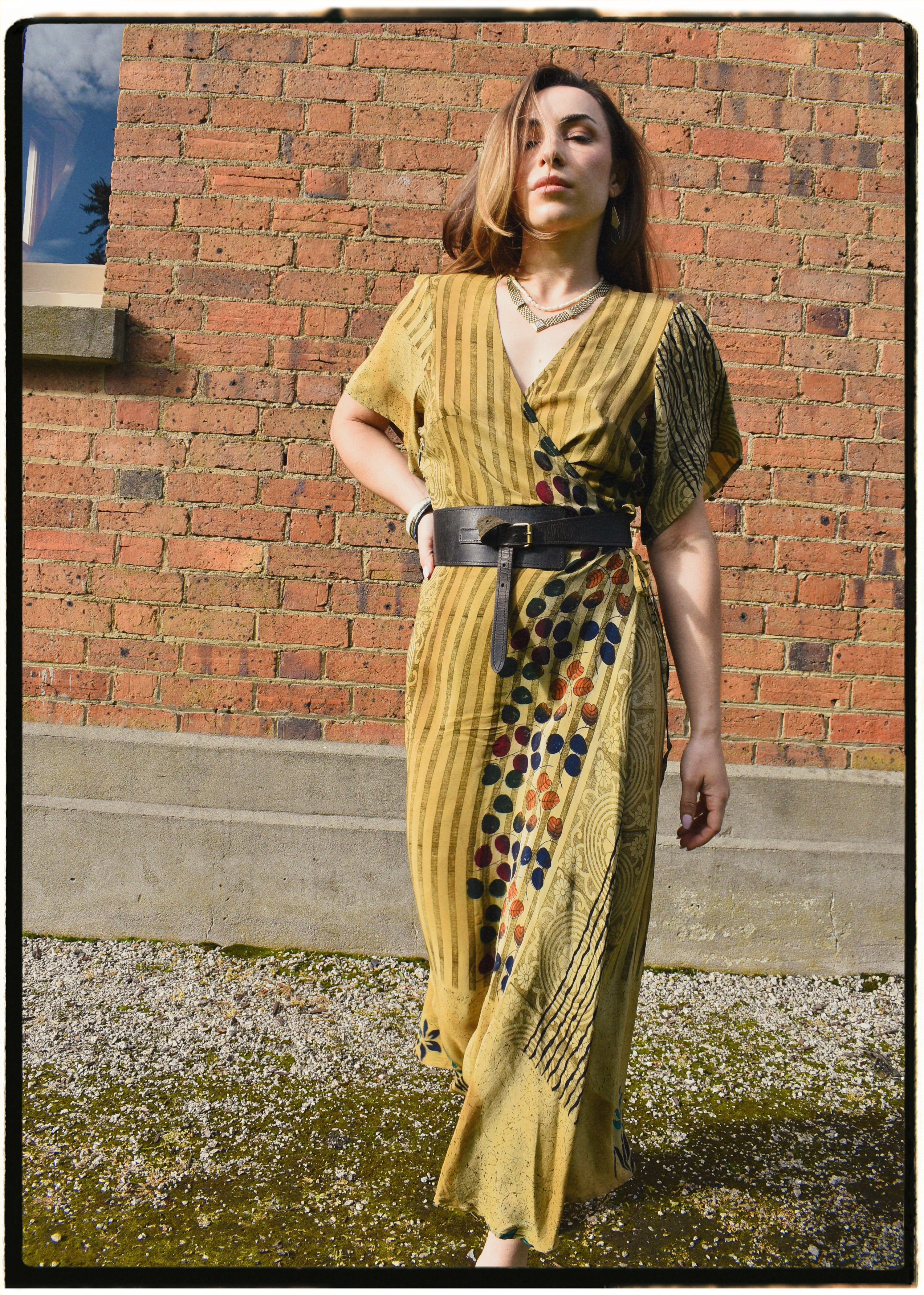 Liatris Silk Crepe Flutter Sleeve Wrap Dress ~ Willow L