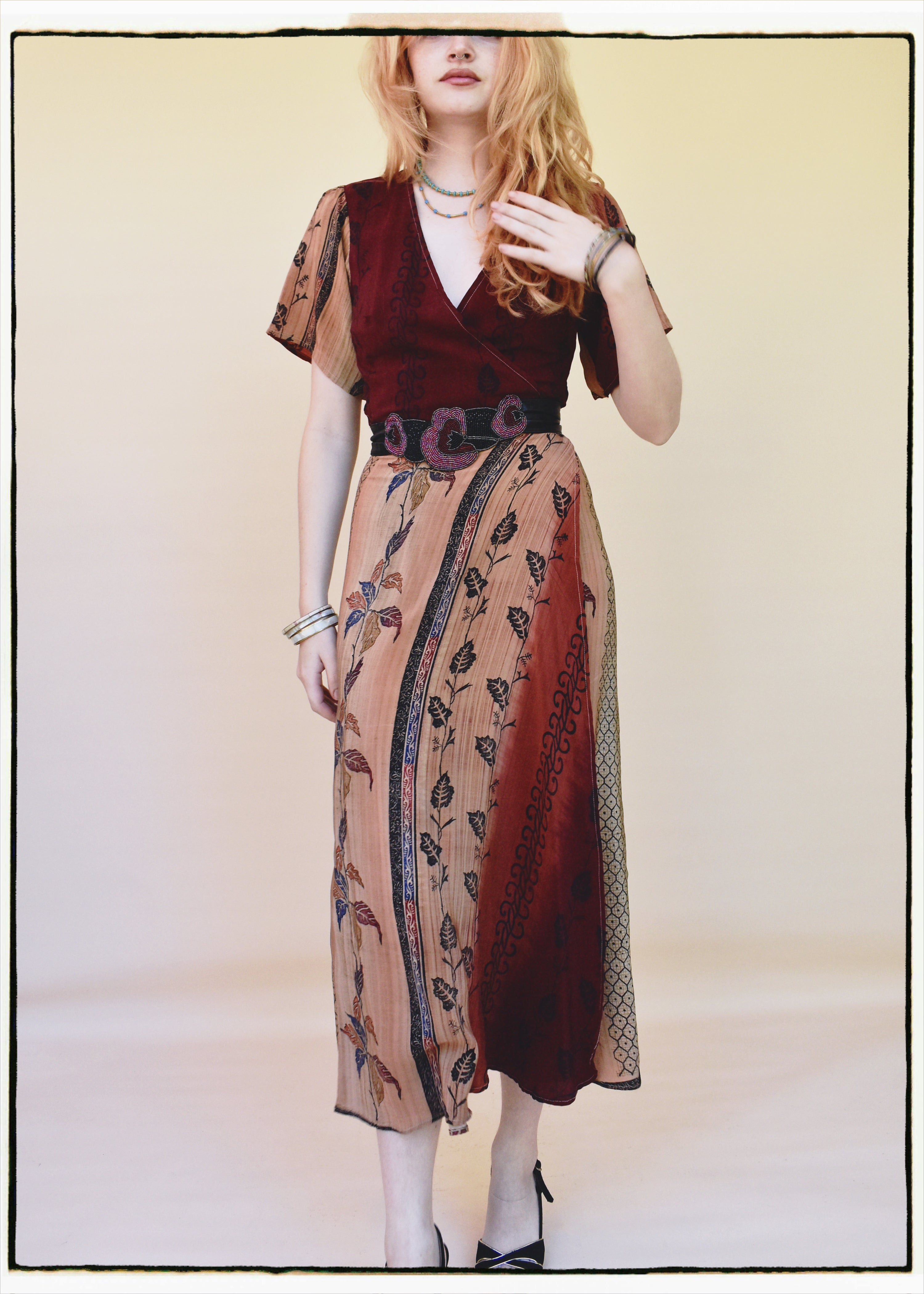 Liatris Silk Crepe Flutter Sleeve Wrap Dress ~ Burgundy XS