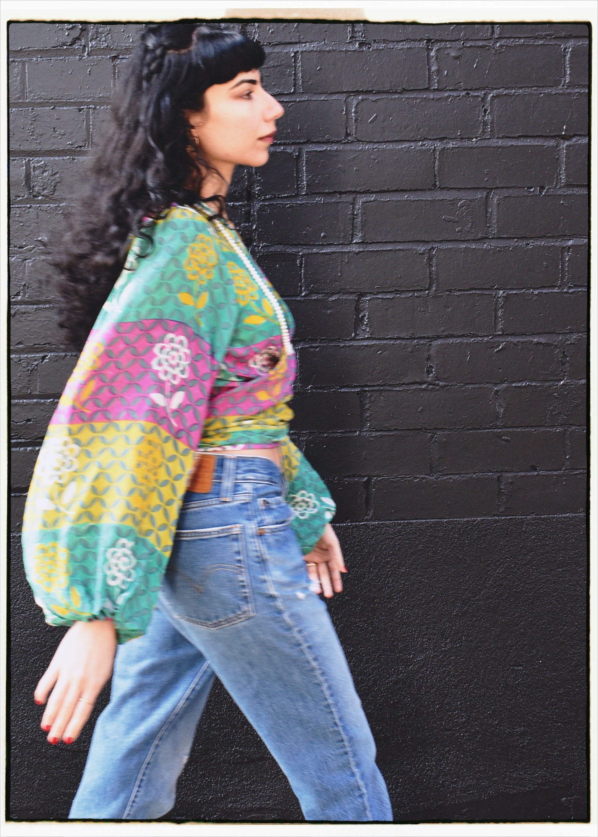 Hoya Silk Crepe Balloon Sleeve Wrap Top ~ Candy XS